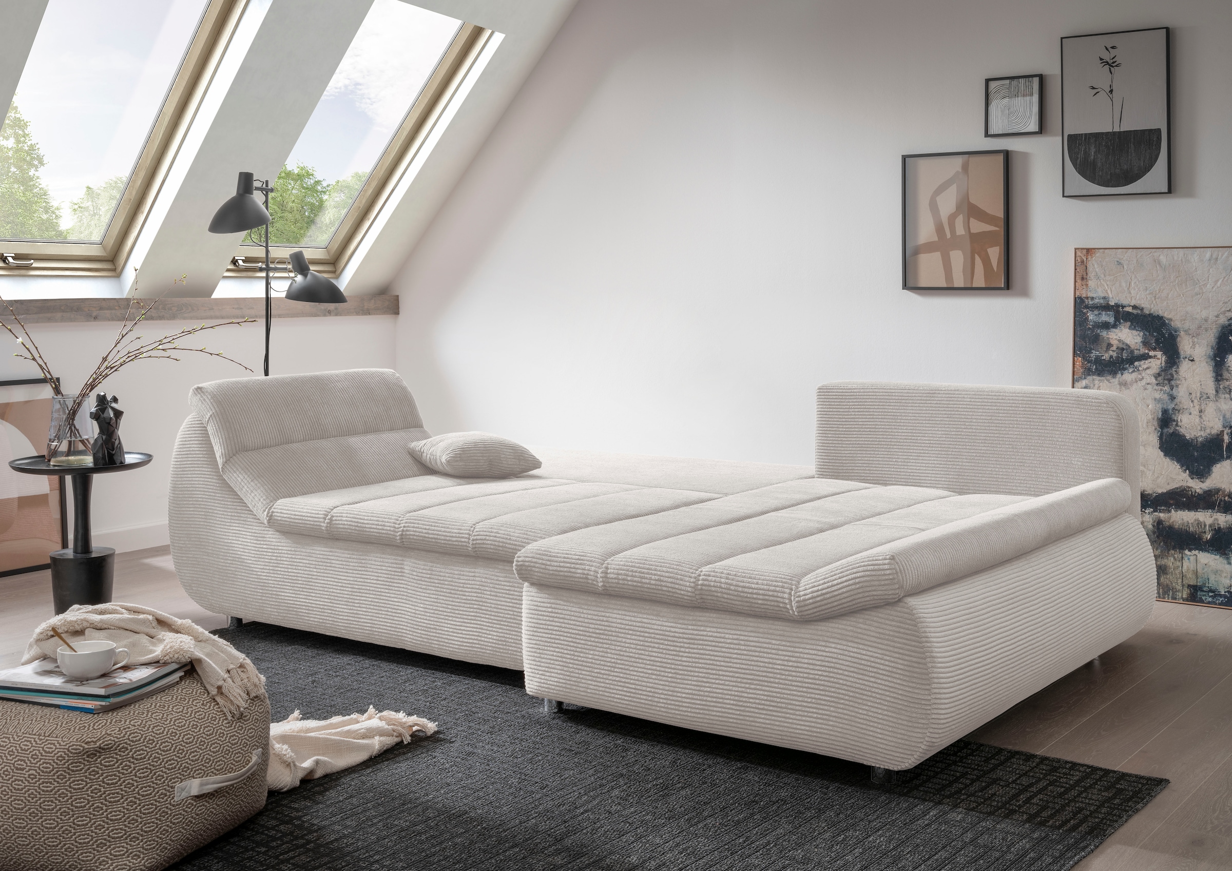 INOSIGN Ecksofa »Imola elegant und bequem, aktuelle Steppung im Sitz, L-Form«, wahlweise mit Bettfunktion