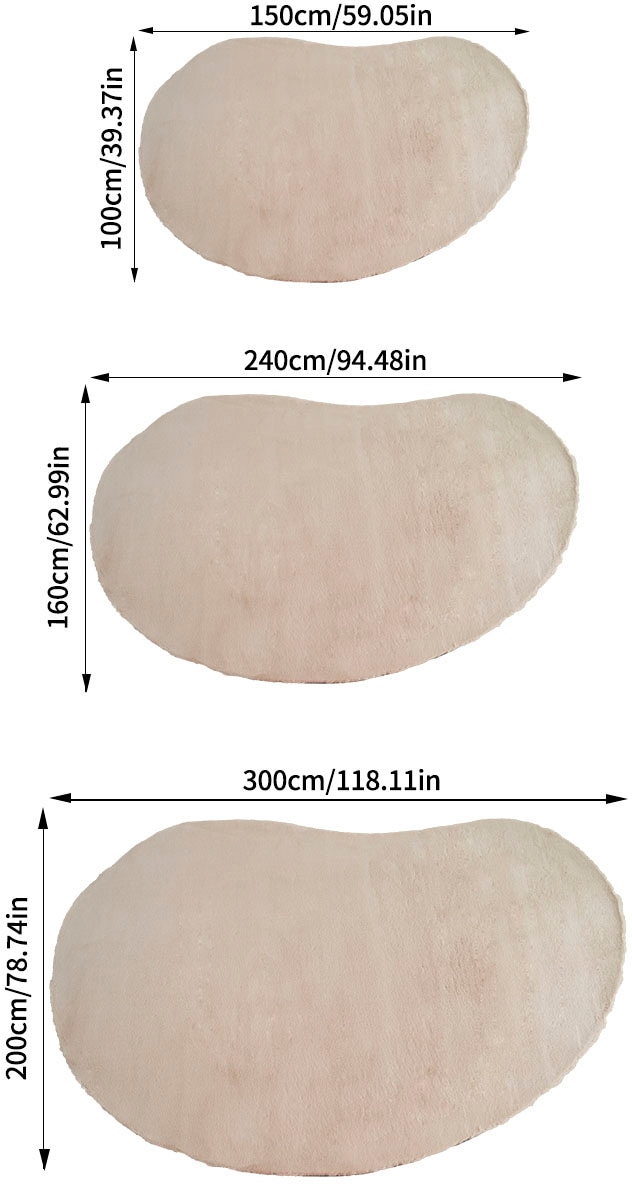 Bruno Banani Hochflor-Teppich »Rabbit 2 Bean, Kunstfell Teppich, Modern, besondere Form«, U-förmig, 25 mm Höhe, Kaninchenfell-Haptik, Microfaser, Wohnzimmer, Schlafzimmer, Esszimmer