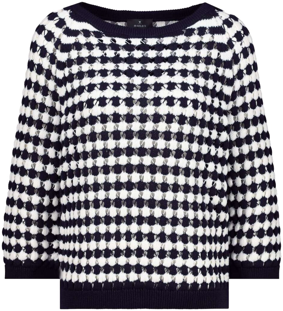 Monari Rundhalspullover »Pullover Ringel Ajour«, aus zweifarbigen Strukturstrick