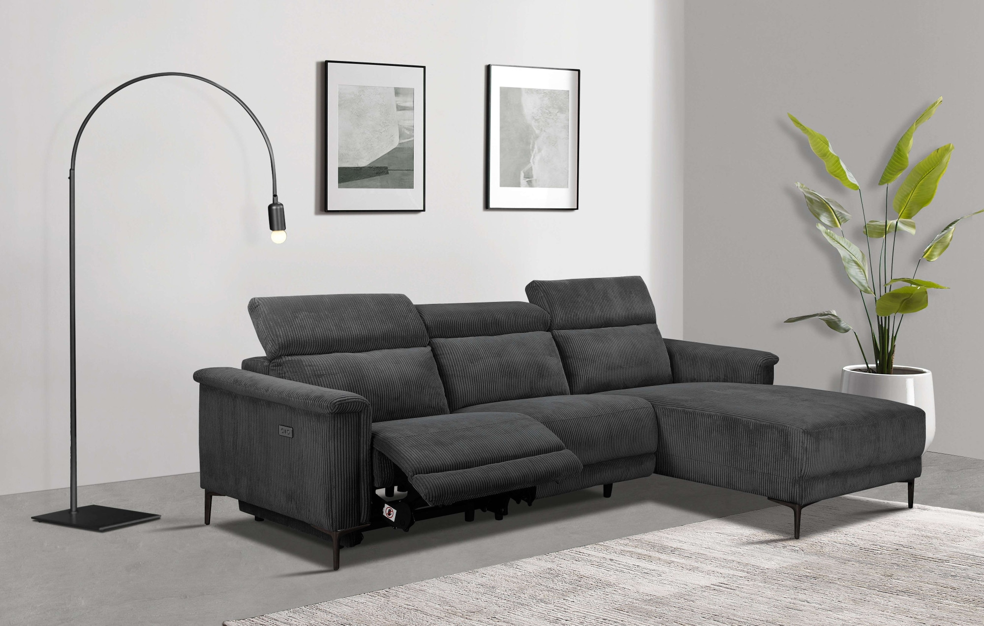 Home affaire Ecksofa »Lund in Cord, L-Form, 261 cm, manuelle und elektr. Re günstig online kaufen