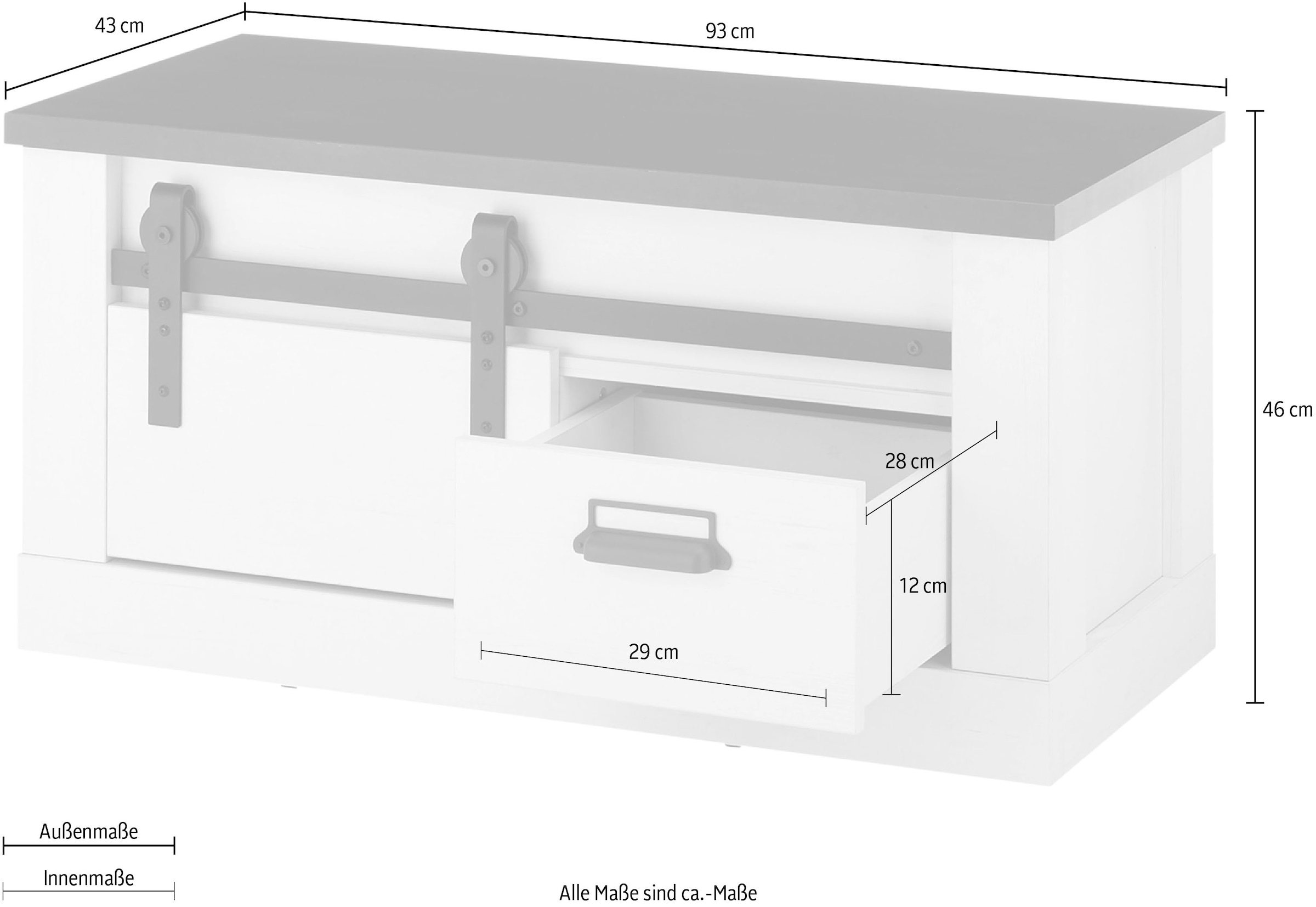Home affaire Sitzbank »SHERWOOD«, modernes Holz Dekor, mit Scheunentorbeschlag aus Metall, Breite 93 cm