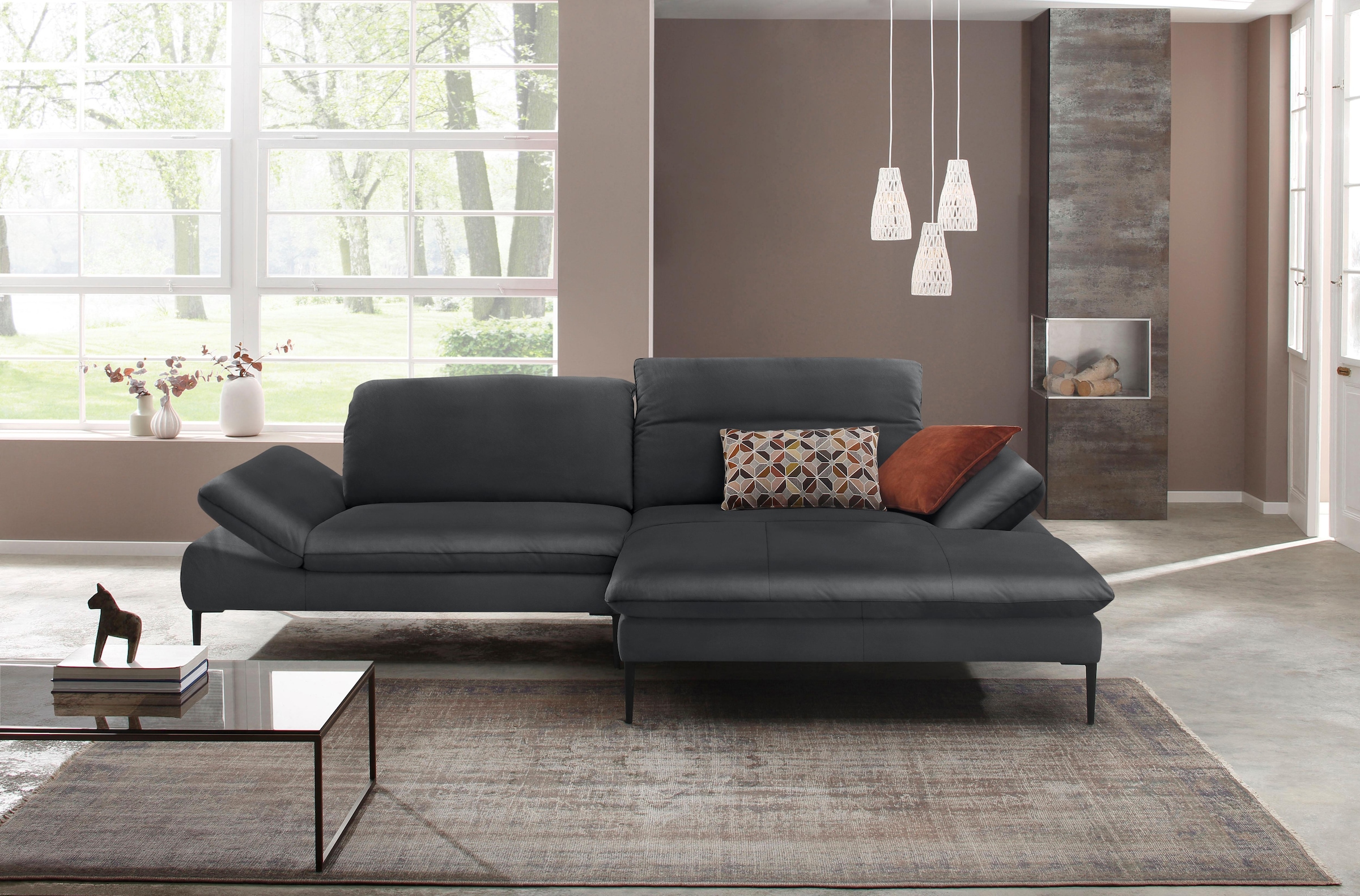 W.SCHILLIG Ecksofa »enjoy&MORE, Designsofa, elegant und bequem, L-Form«, Sitztiefenverstellung, Füße schwarz pulverbeschichtet, Breite 294 cm