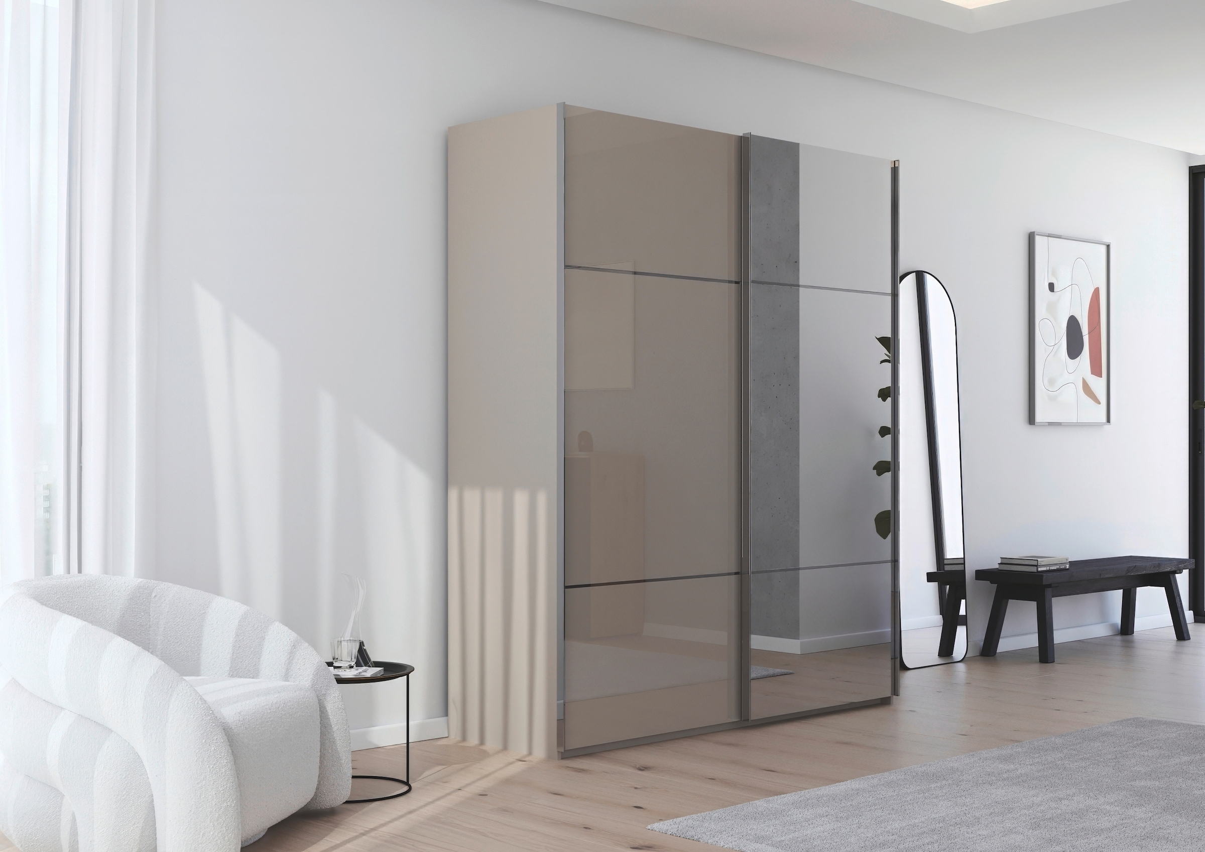 rauch Schwebetürenschrank »Kleiderschrank Schrank Garderobe Schlafzimmerschrank SCALE-TRIO« edle dreigeteilte Front mit 2 Zierleisten Spiegel/Glas MADE IN GERMANY