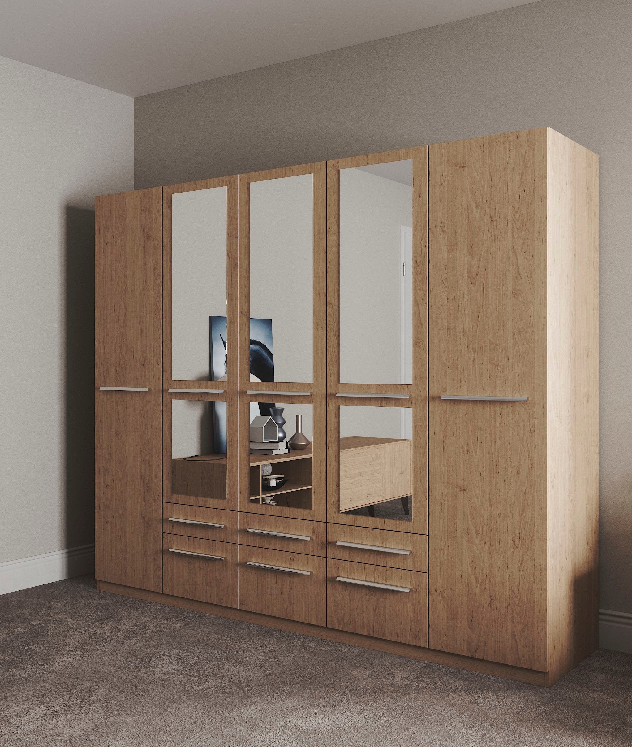 priess Kleiderschrank »Schrank Garderobe Wäscheschrank Barcelona in 5 Breiten«, viel Stauraum, geräumige Schubkästen, mit Spiegel, MADE IN GERMANY