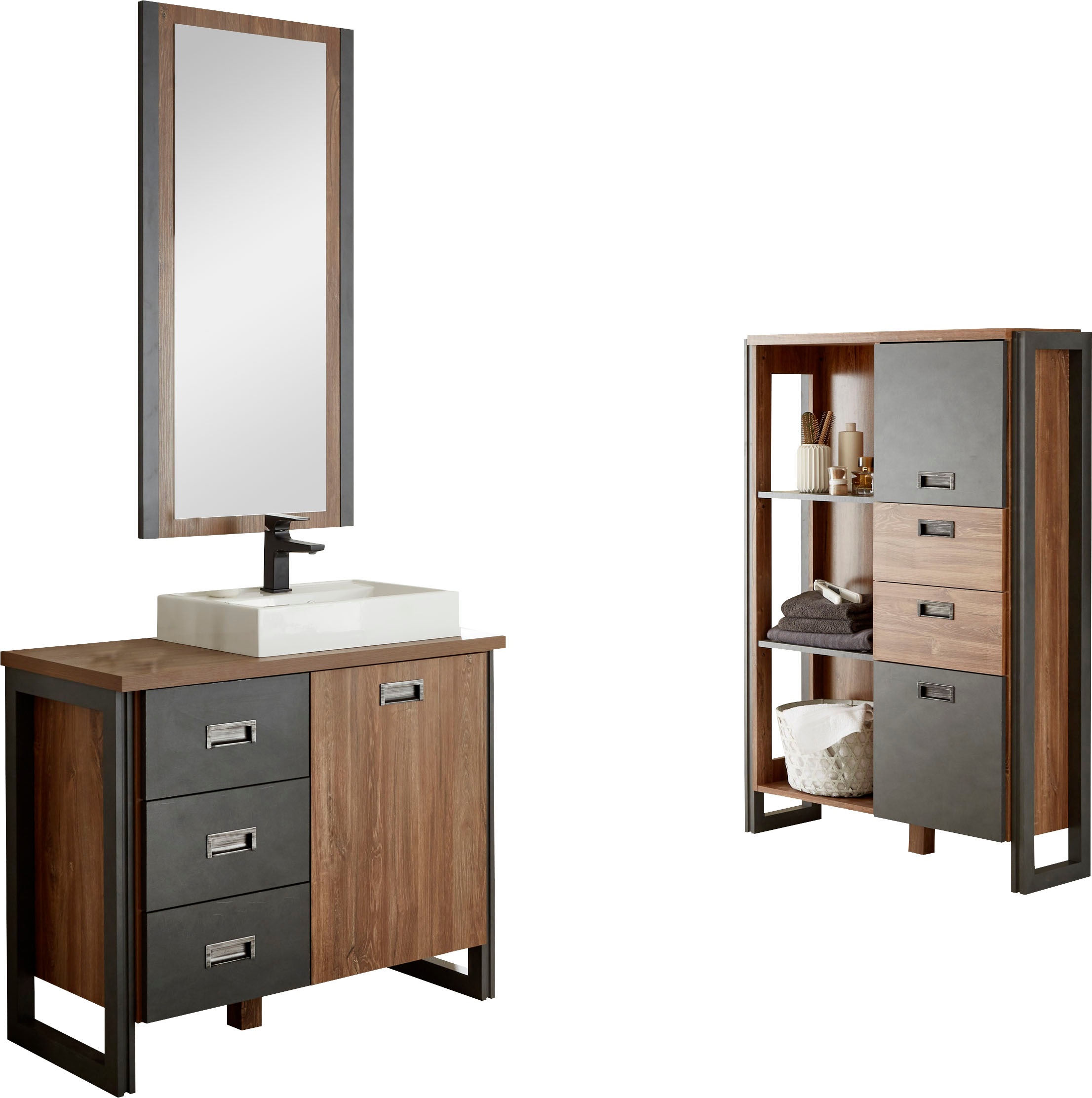 Home affaire Badmöbel-Set »Detroit, Bad im Industrialdesign, 3-teiliges Bad günstig online kaufen