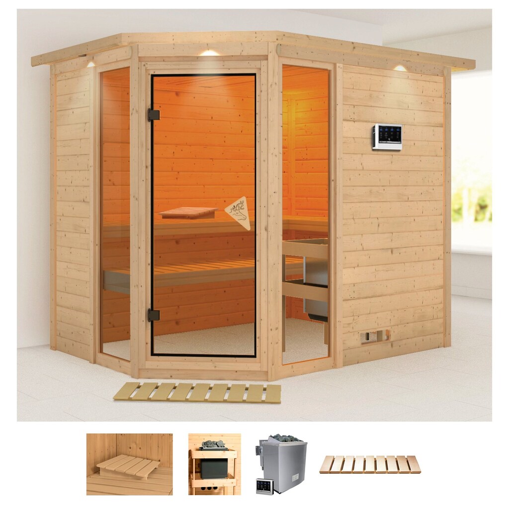 Karibu Sauna »Sina 3«, (Set), 9-kW-Bio-Ofen mit externer Steuerung