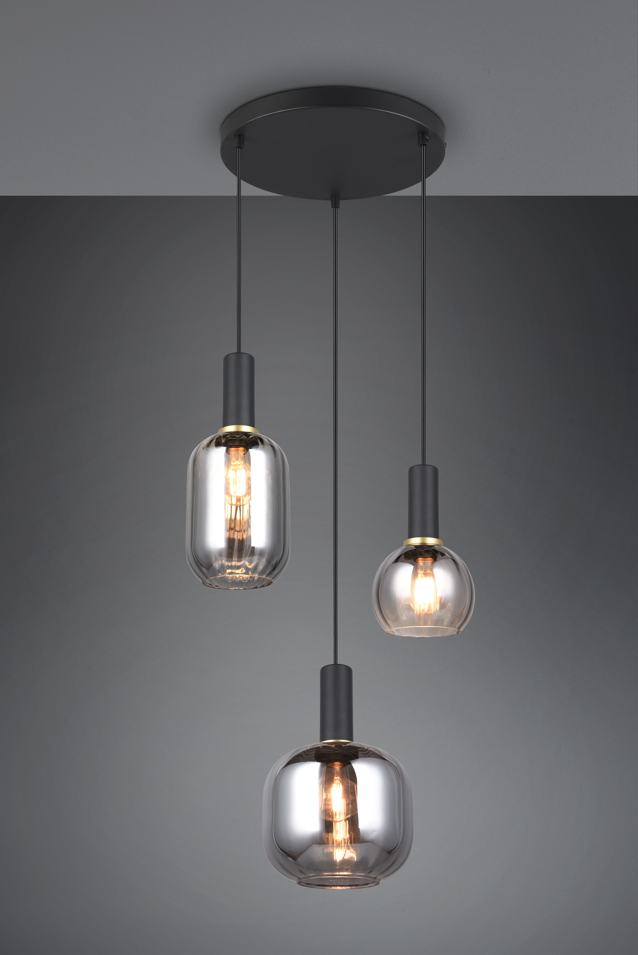 TRIO Leuchten Pendelleuchte »DIVA, E27 Hängelampe 3-flammig mit Glasschirm, exkl 3xE27 max 10W«, 3 flammig, Leuchtmittel E27 | Leuchtmittel wechselbar, höhenverstellbar bis max 150cm Hängeleuchte Ø 30 cm Wohnzimmer Küche