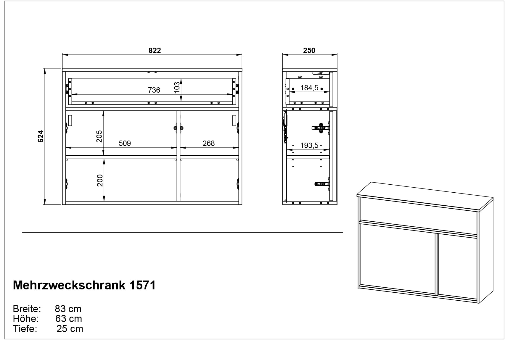 GERMANIA Mehrzweckschrank »Ameca 2.0«, stehend und hängend montierbar, moderner Flurschrank, Breite 83 cm