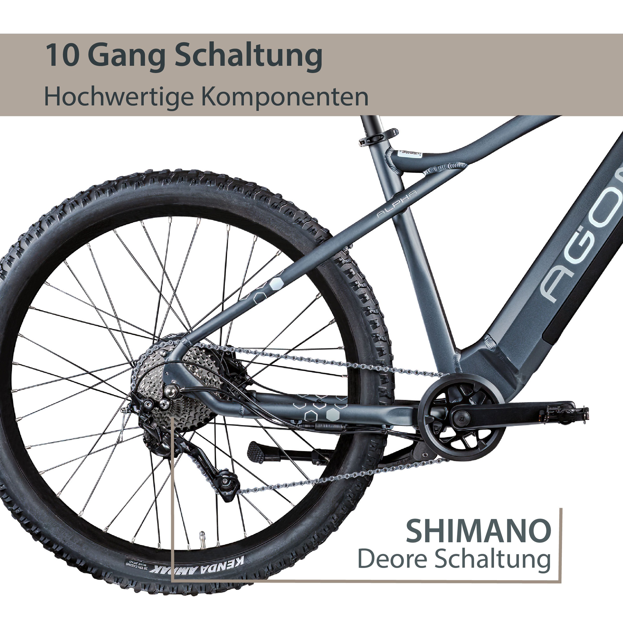 AGON E-Bike »Alpha«, 10 Gang, Deore SGS T6000, Heckmotor 250 W, Pedelec, Elektrofahrrad für Damen u. Herren, MTB