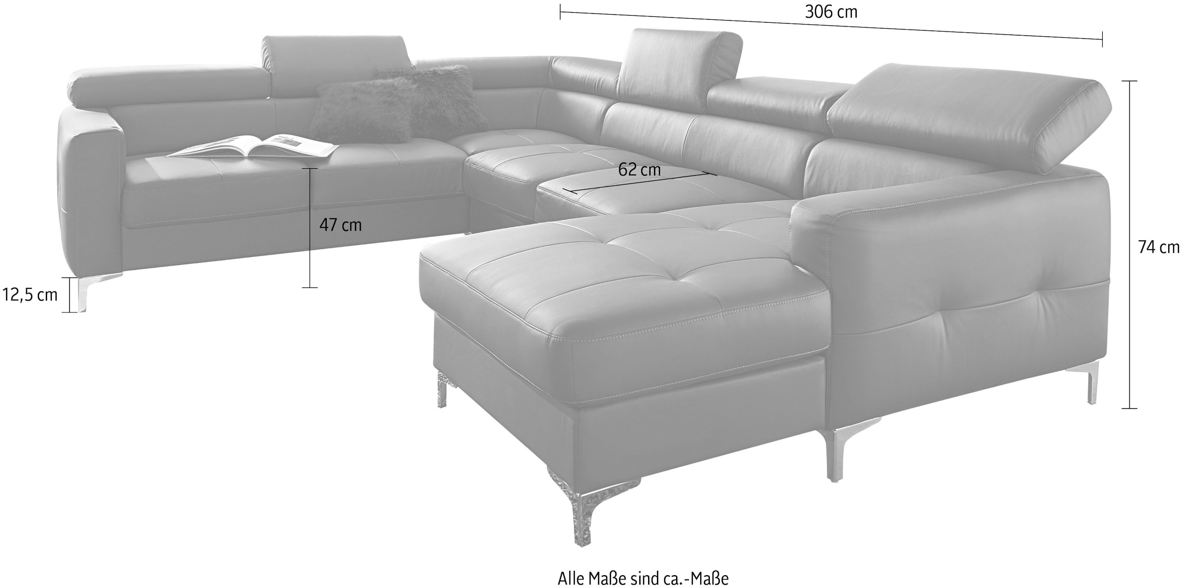 COTTA Polstergarnitur »Sammy U-Form«, (Set, Tiefe der Recamiere 169 cm), Set bestehend aus: Wohnlandschaft mit Kopfteilverstellung & Hocker