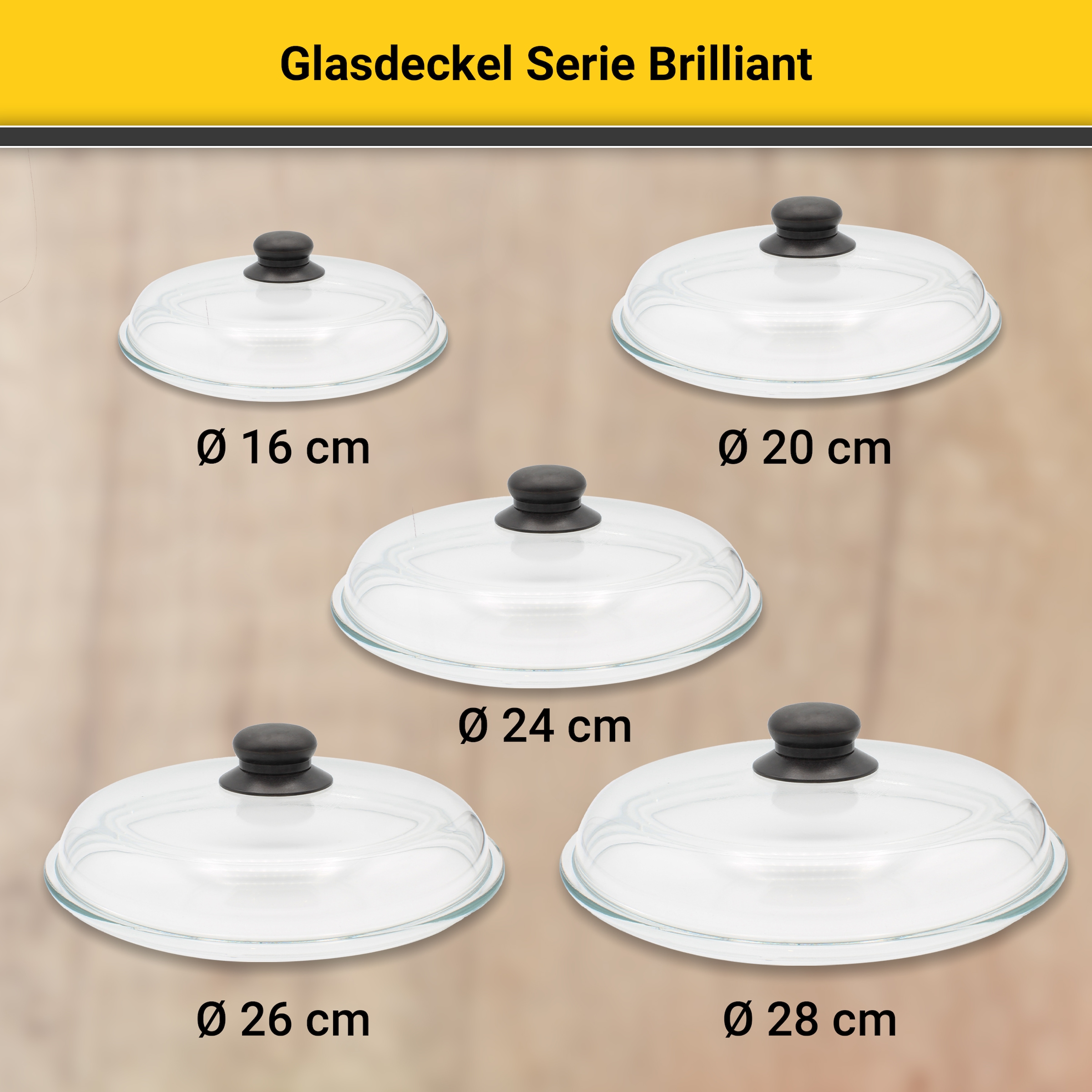 Krüger Deckel »Glasdeckel Brilliant mit Kunststoffknopf« hitzebeständig bis 160°C und spülmaschinengeeignet