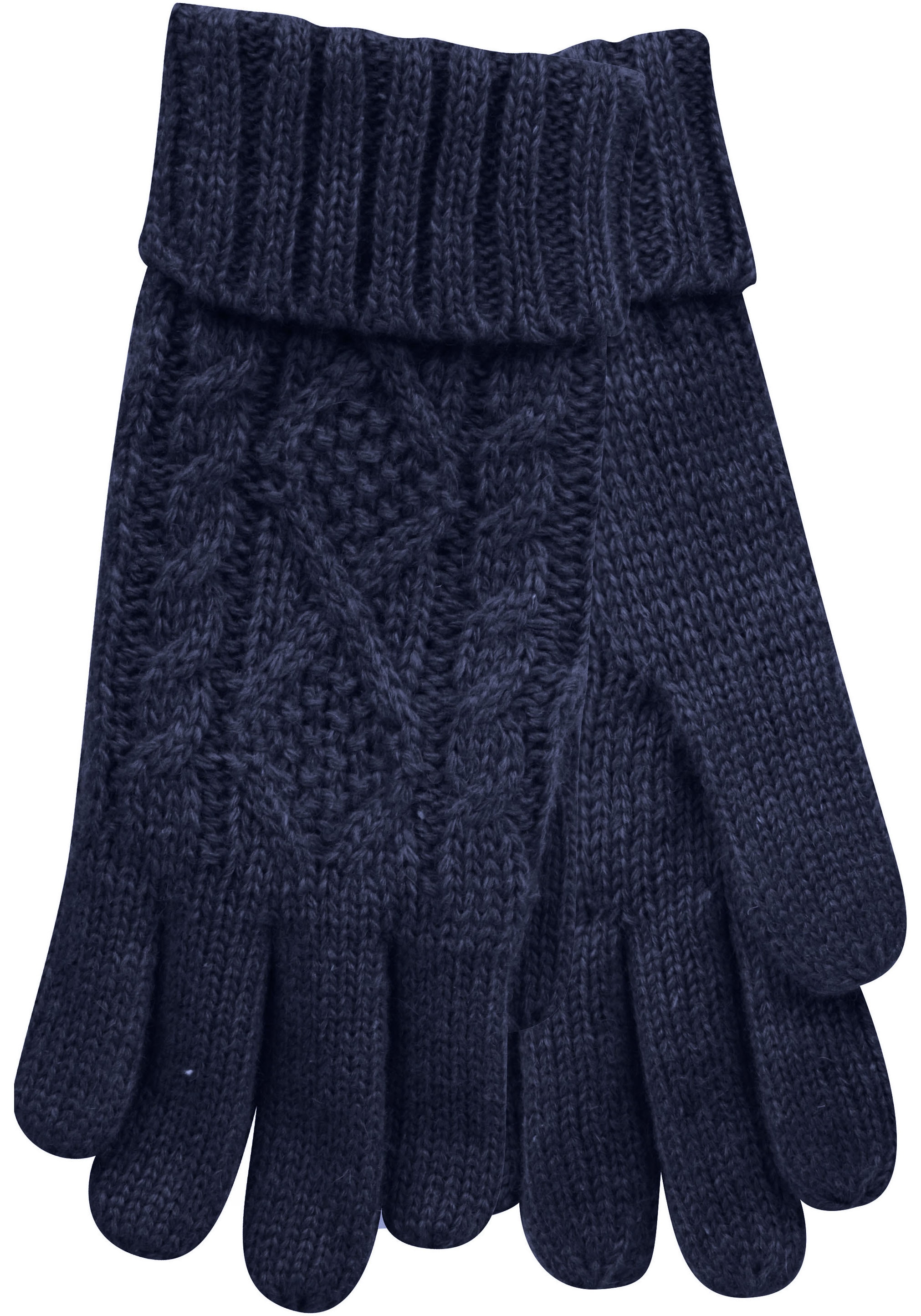 CAPELLI NEW YORK Strickhandschuhe 1 Paar, elegantes Zopfstrickmuster, Umschlag am Bündchen, Wollanteil navy