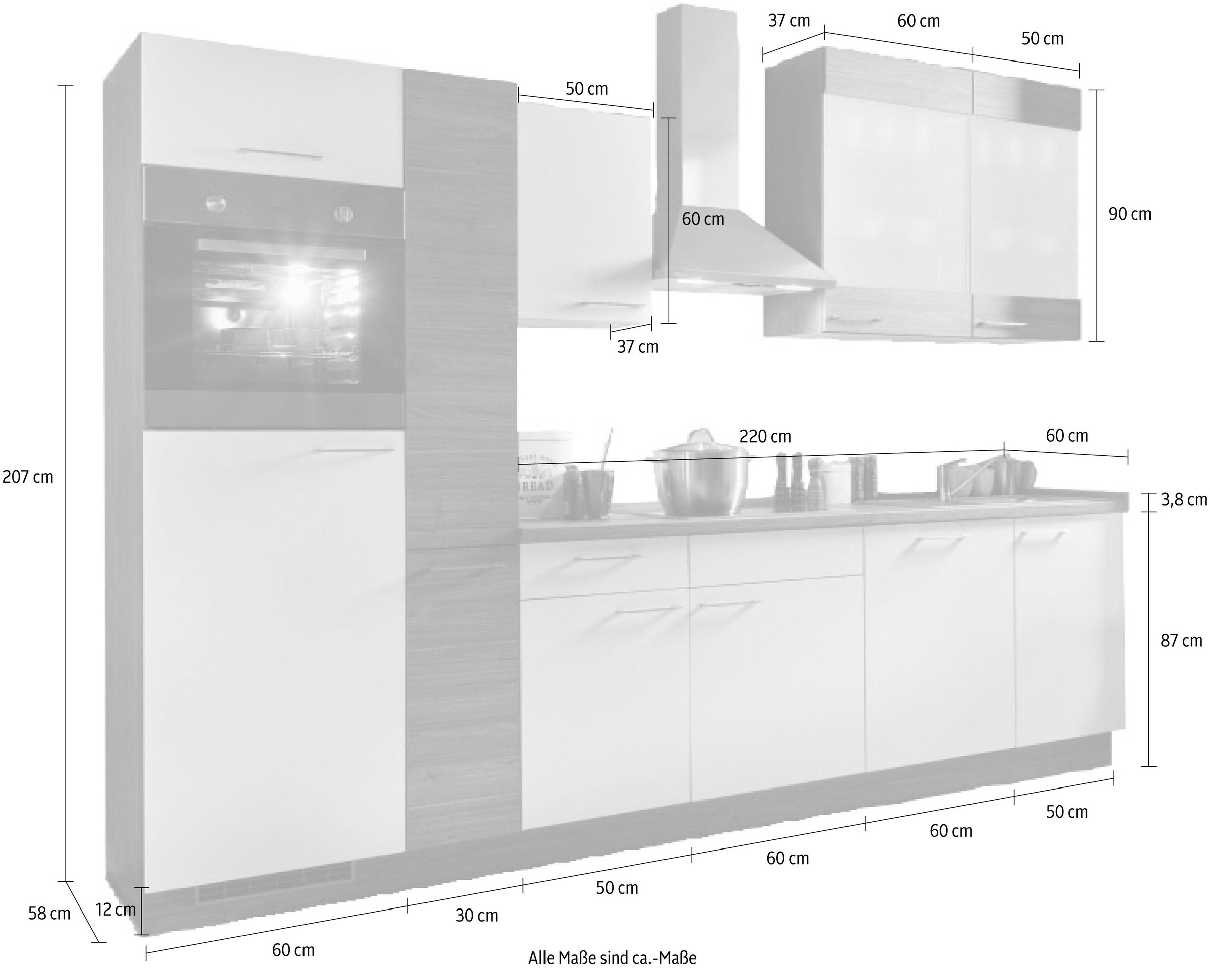 KOCHSTATION Küchenzeile »Trea, wahlweise mit E-Geräten, höhenverstellbare Füße«, vormontiert, mit Vollauszug und Soft-Close-Funktion, Breite 310 cm