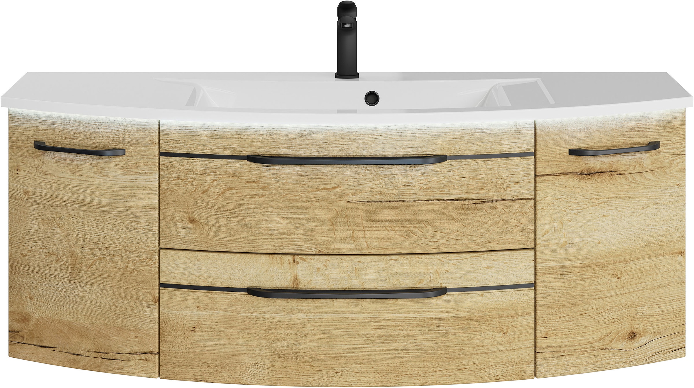 Saphir Badmöbel-Set »Serie 7045 2-teilig Mineralmarmor-Waschtisch mit LED-Spiegelschrank«, (Set, 2 St.), Badezimmer-Set 133,2 cm breit, inkl. Türdämpfer, 5 Türen, 2 Schubladen