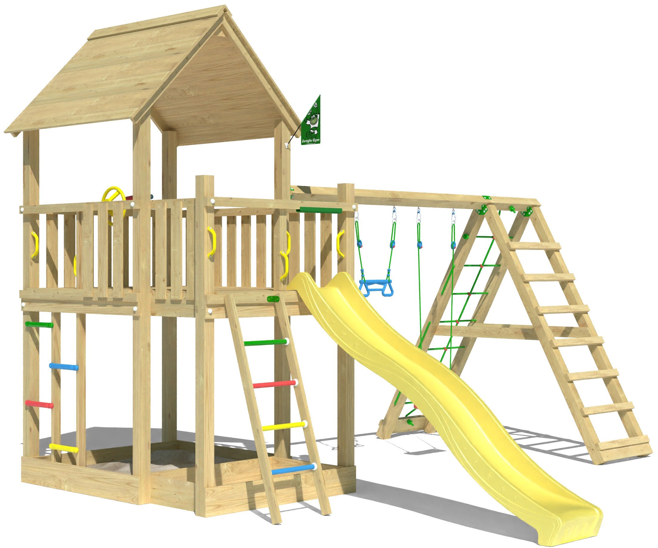 Jungle Gym Spielturm »Majesty«, (Set), Spielanlage mit Schaukel, Kletterbock und Rutsche mit Wasseranschluss