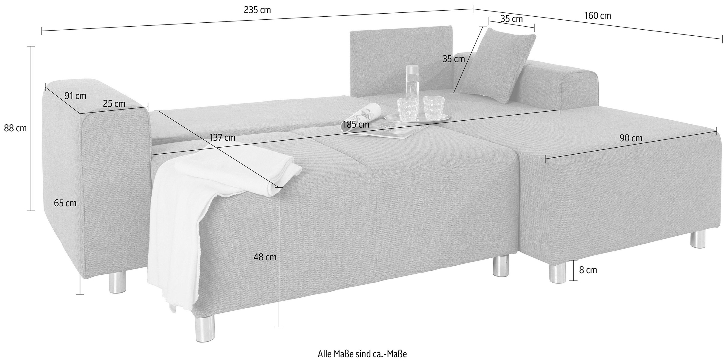 Home affaire Ecksofa »Györ«, L-Form, wahlweise mit Bettfunktion und Bettkasten incl. 2 Zierkissen