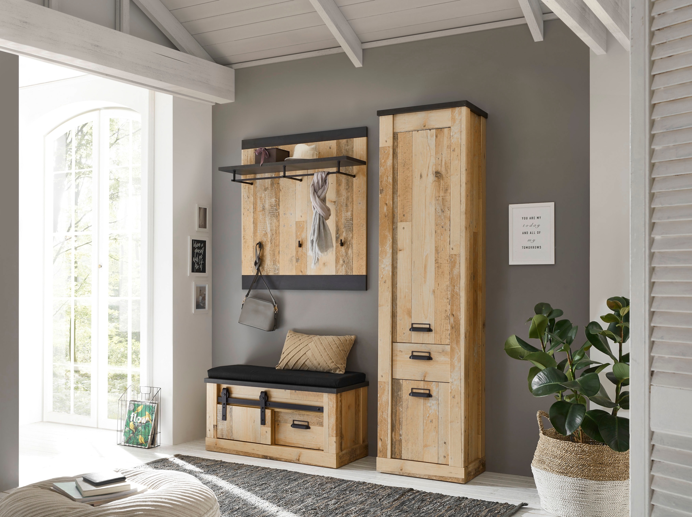 Home affaire Mehrzweckschrank »SHERWOOD«, in modernem Holz Dekor, mit Apothekergriffen aus Metall, Höhe 201 cm