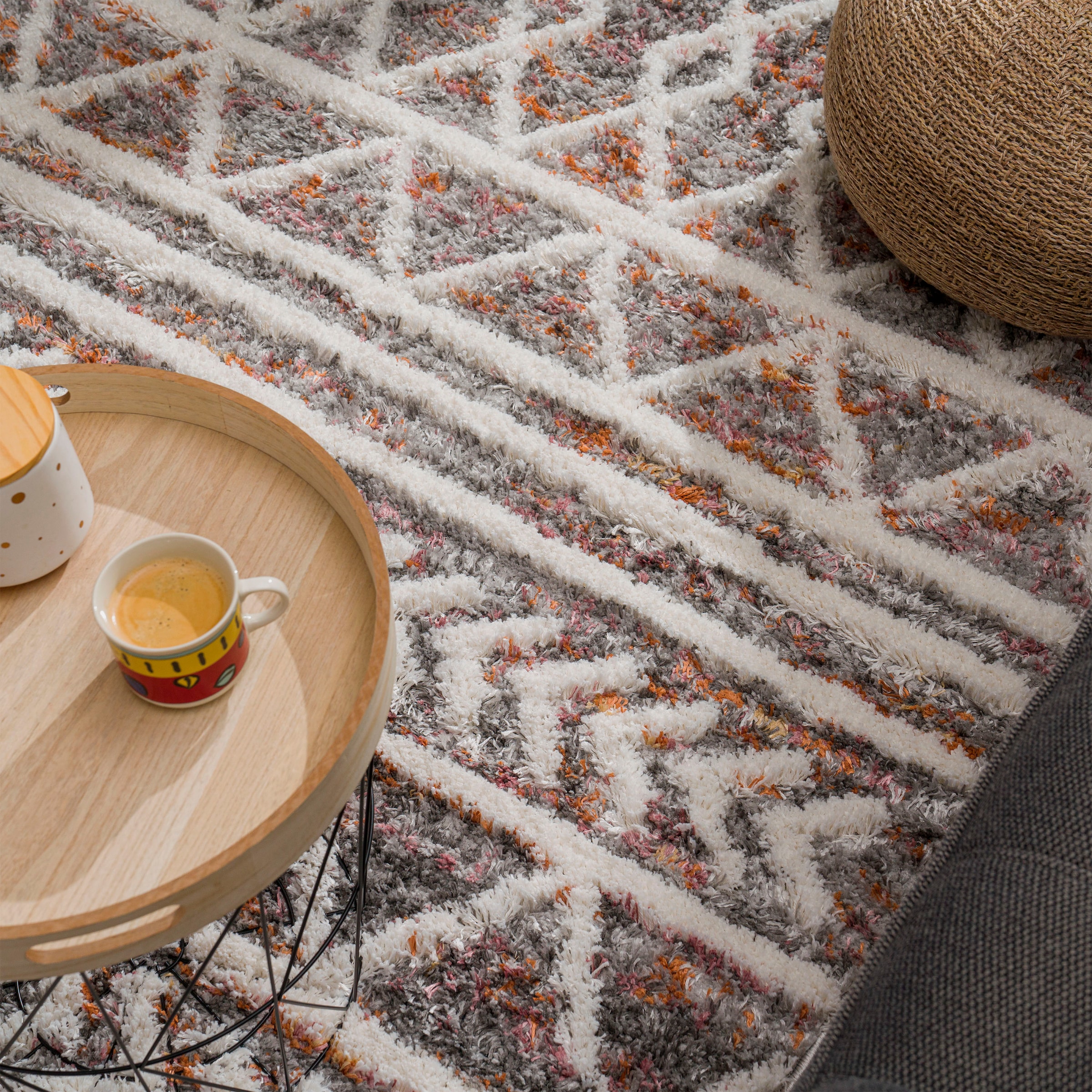 Paco Home Hochflor-Teppich »Monza 653«, rechteckig, 34 mm Höhe, meliert, Rauten Muster, 3D-Effekt, mit Fransen