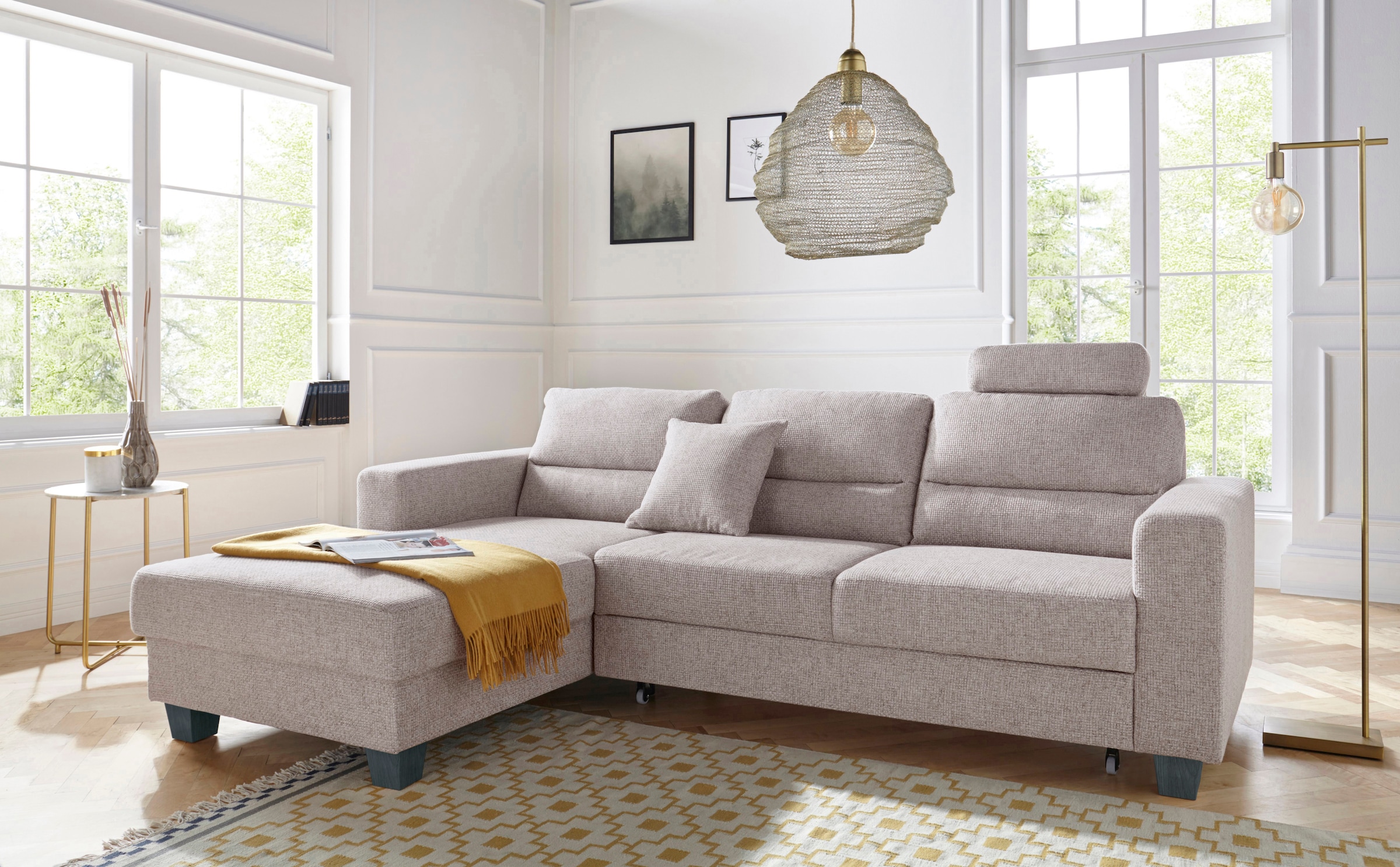 TRENDMANUFAKTUR Ecksofa »Chamber, zeitlos und modern, bequem mit hohem Sitzkomfort, L-Form«, inklusive einer Kopfstütze, wahlweise mit Schlaffunktion