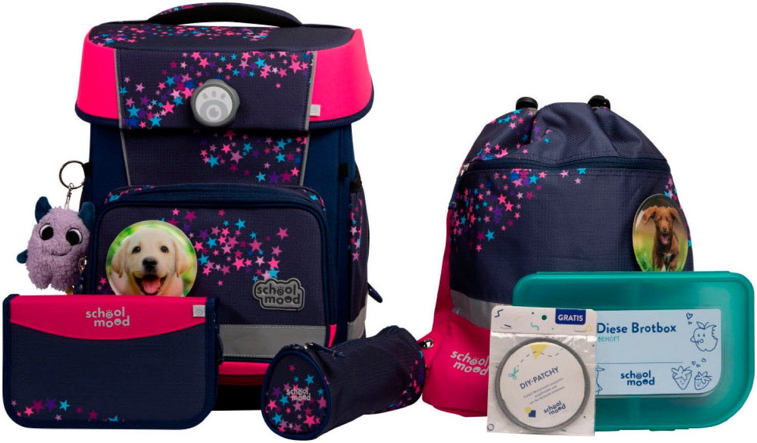 SCHOOL-MOOD Schulranzen »Champion Maxx Pro« retroreflektierende Flächen Leni (Hund) mit Moodie Willi Wissbegier