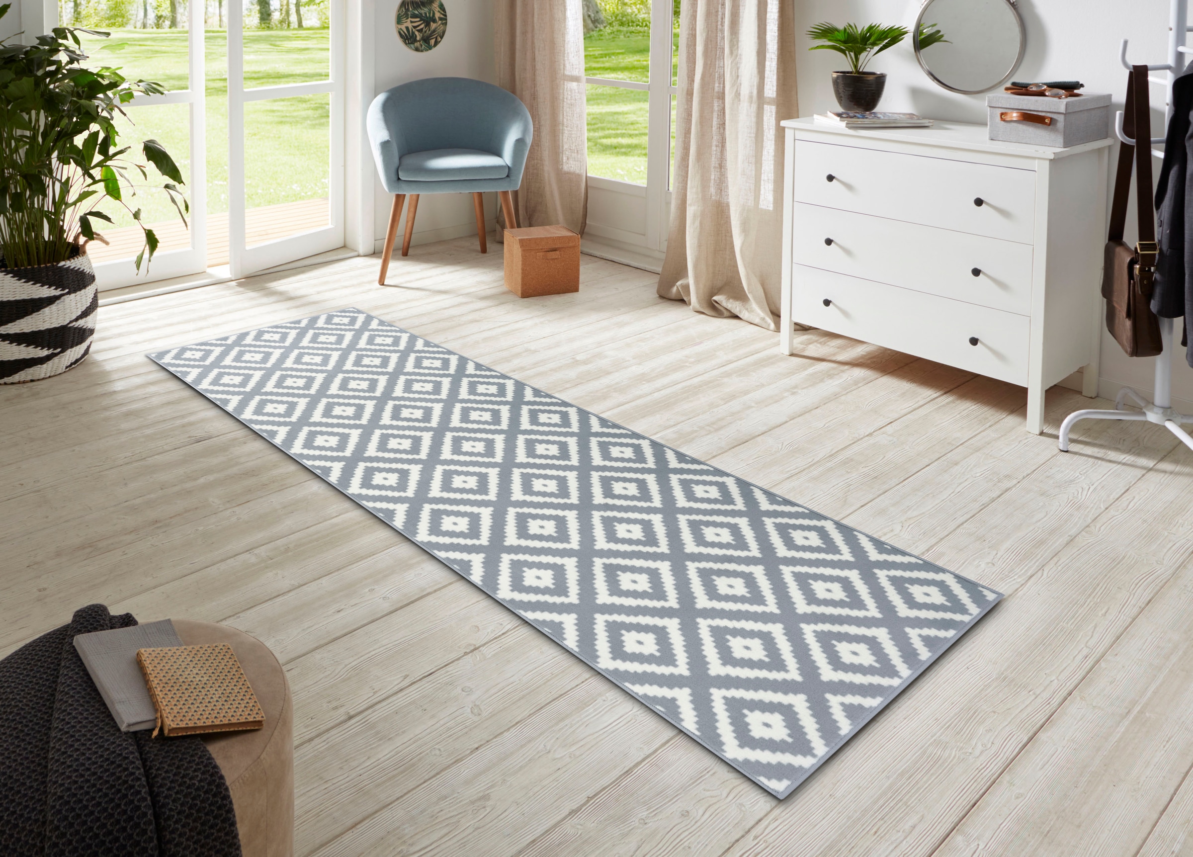 HANSE Home Läufer »Raute«, rechteckig, 9 mm Höhe, Rauten Muster, Ringsum kegettelt, Velours Haptik, Robust, Pflegeleicht