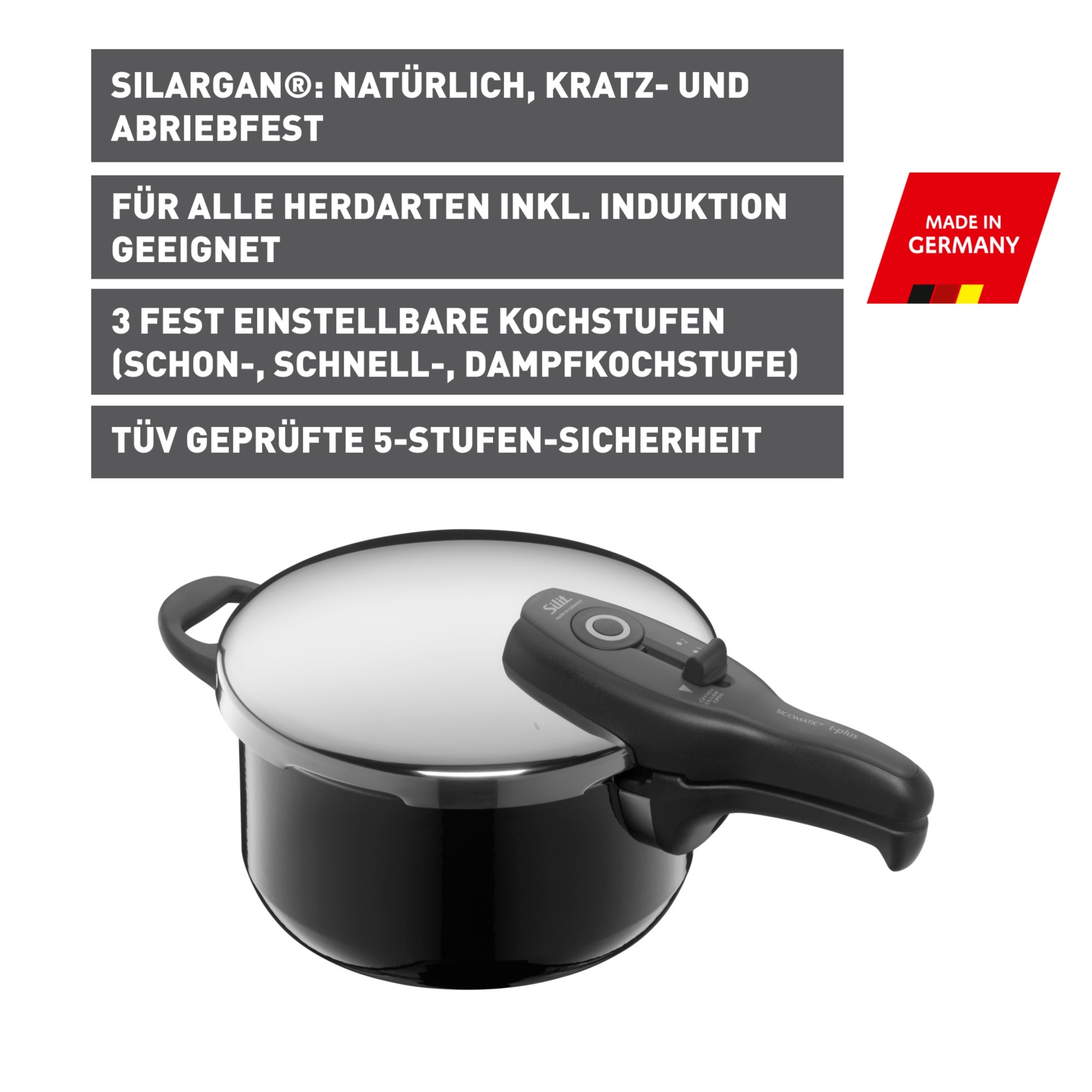 Silit Schnellkochtopf »SICOMATIC T-PLUS, Dampfkochtopf Induktion«, Silargan günstig online kaufen