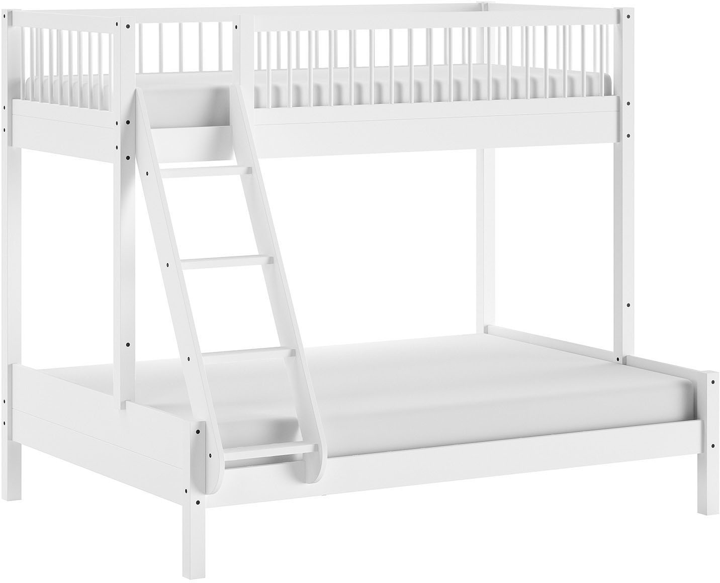 Vipack Etagenbett »Forrest Massivholzbett Made in Europe, stabil und hochwertig gebaut« Liegefläche 90/140x200 cm, mit Leiter, Rolllattenrost,  mit Absturzschutz oben in Sprossenoptik, Buche weiß lackiert