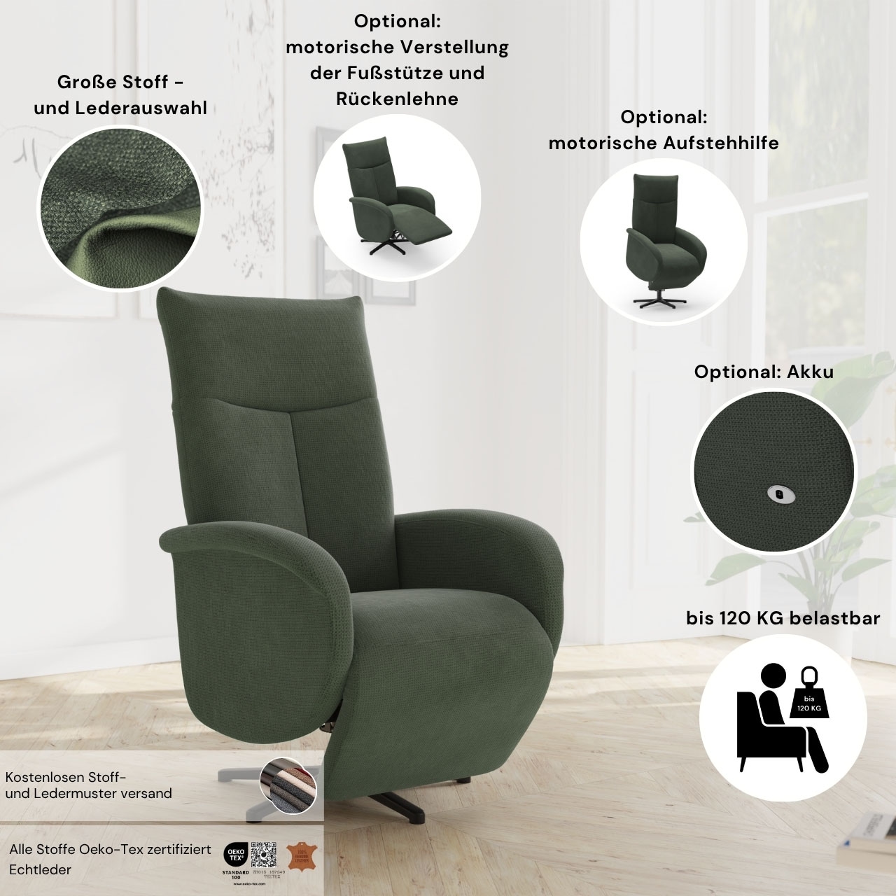 sit&more TV-Sessel »Juma, inkl. Drehfunktion & Kopfteilverstellung«, Höhe Armlehne 64 cm, wahlweise mit Aufstehhilfe, 2 Motoren und Akku