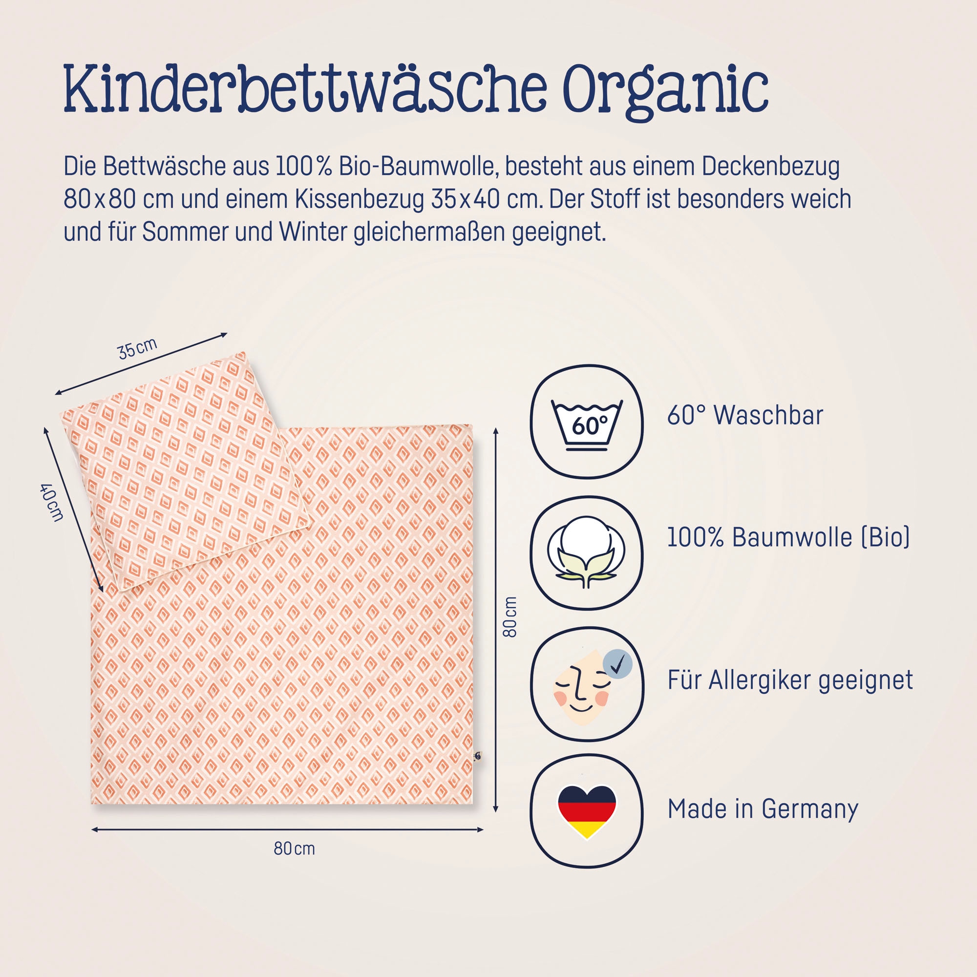 Julius Zöllner Kinderbettwäsche »Baby- und Kinderbettwäsche aus 100% Bio-Baumwolle«, erhältlich in den Größen 80x80+35x40cm und 100x135+40x60cm