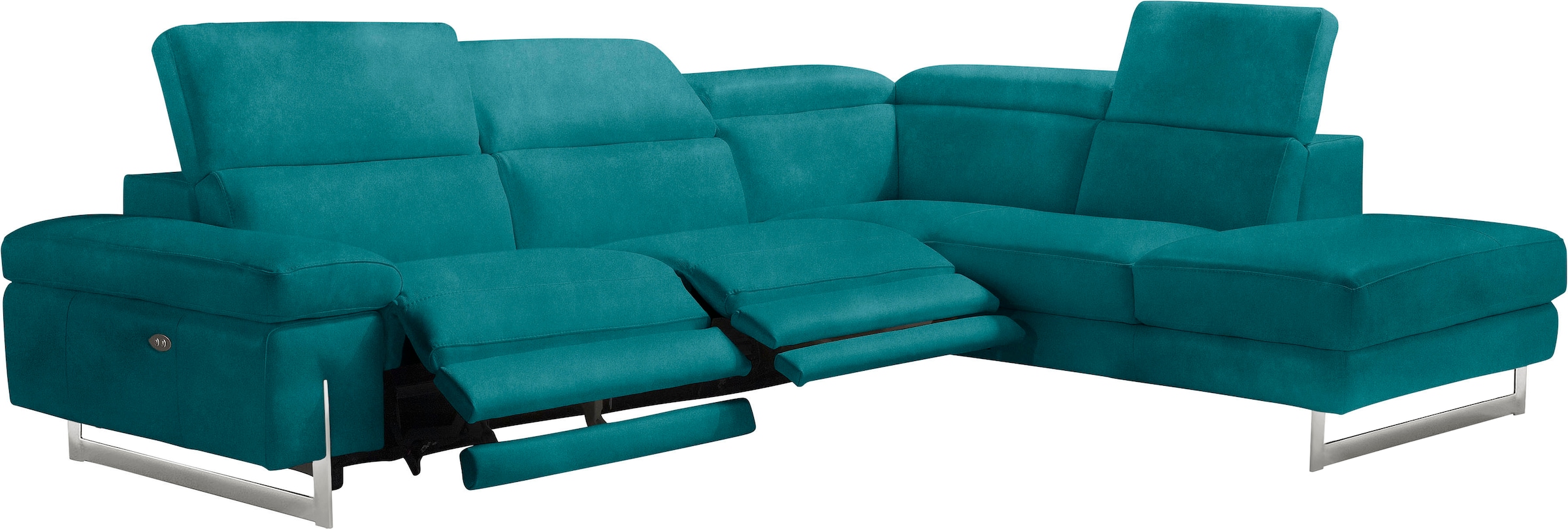 Egoitaliano Ecksofa »Candice, elegant, edel und bequem, erstklassiger Sitzkomfort, L-Form«, inkl. 2 elektrischer Relaxfunktionen, Bedienung über Taste an Armlehne