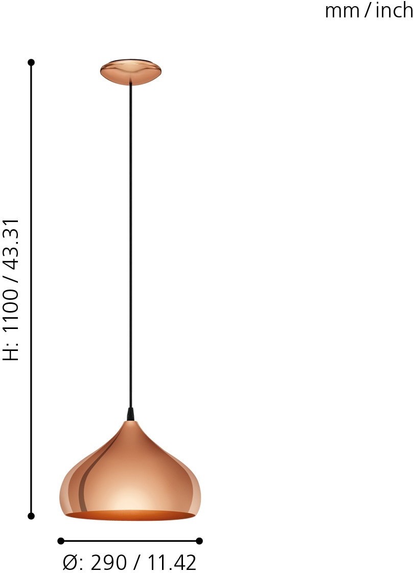 EGLO Hängeleuchte »HAPTON Pendellampe, E27, IP20, Stahl, Esszimmerlampe, Vintage, Lampe« E27 Pendelleuchte, Wohnzimmerlampe, H110 x Ø29 cm, kupfer, 1X60W exkl.