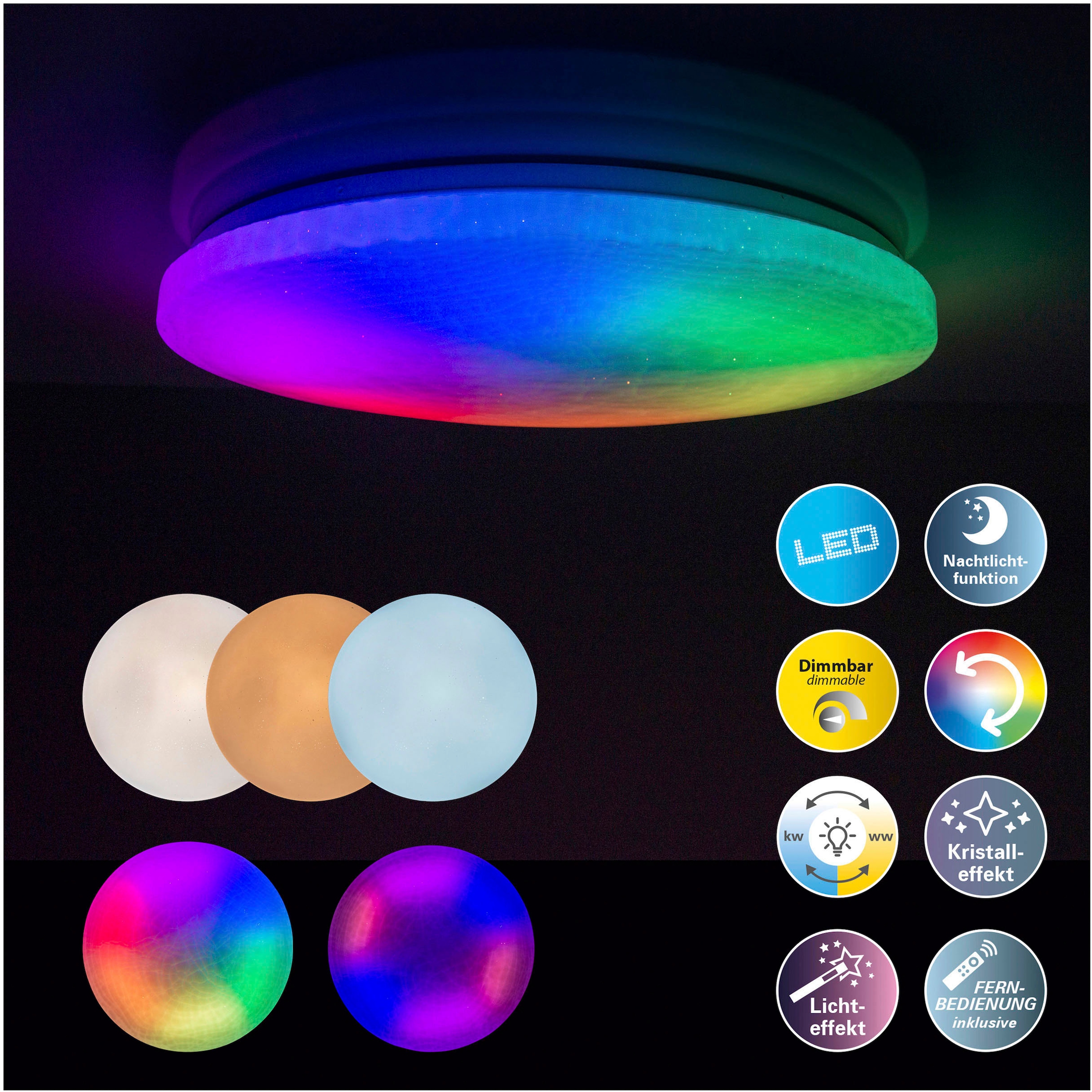 näve LED Deckenleuchte »Sligo«, 1 flammig, Kristalleffekt, dimmbar, Nachtli günstig online kaufen