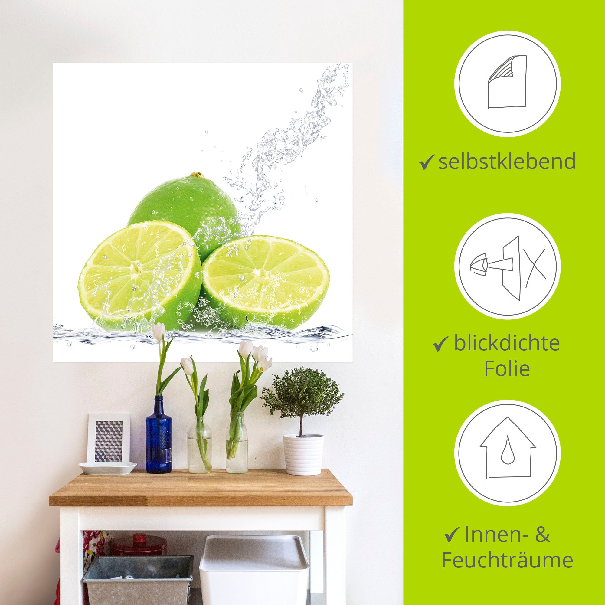 Artland Wandbild »Limette mit Spritzwasser«, Lebensmittel, (1 St.), als Leinwandbild, Poster, Wandaufkleber in verschied. Größen