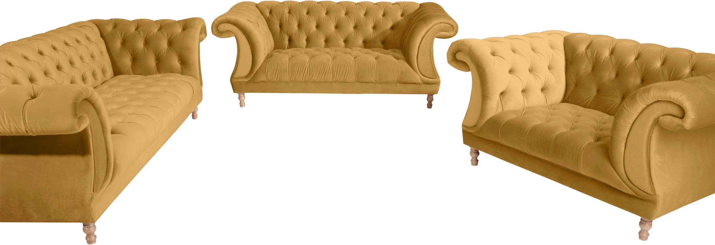 Max Winzer® Loveseat »Isabelle, Loungesessel«, mit Knopfheftung & gedrechselten Füßen in Buche natur, Breite 167 cm