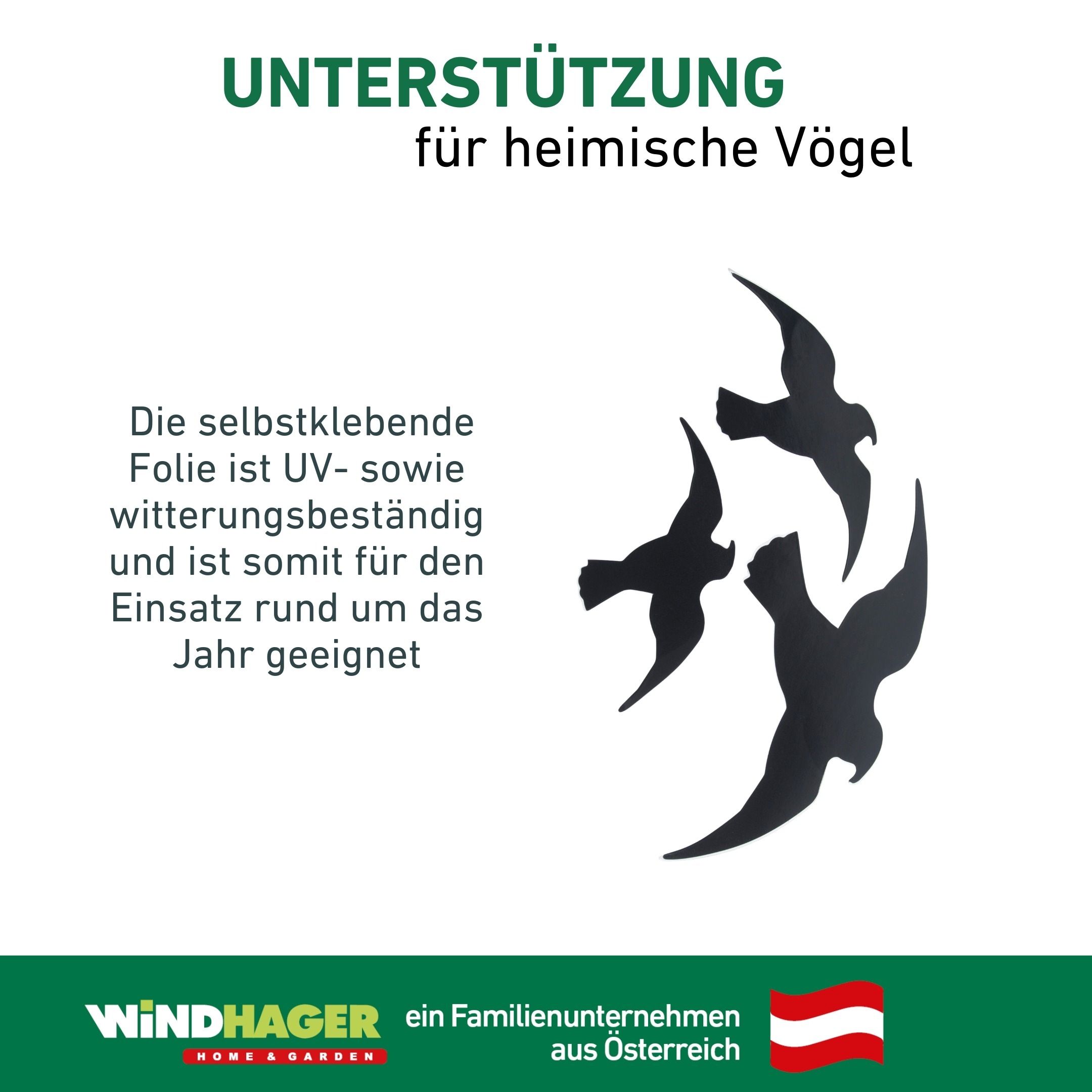 Windhager Vogelattrappe »Vogel Silhouetten 3 Stk., selbstklebend« Vogelabwehr für drinnen und draußen, schwarz