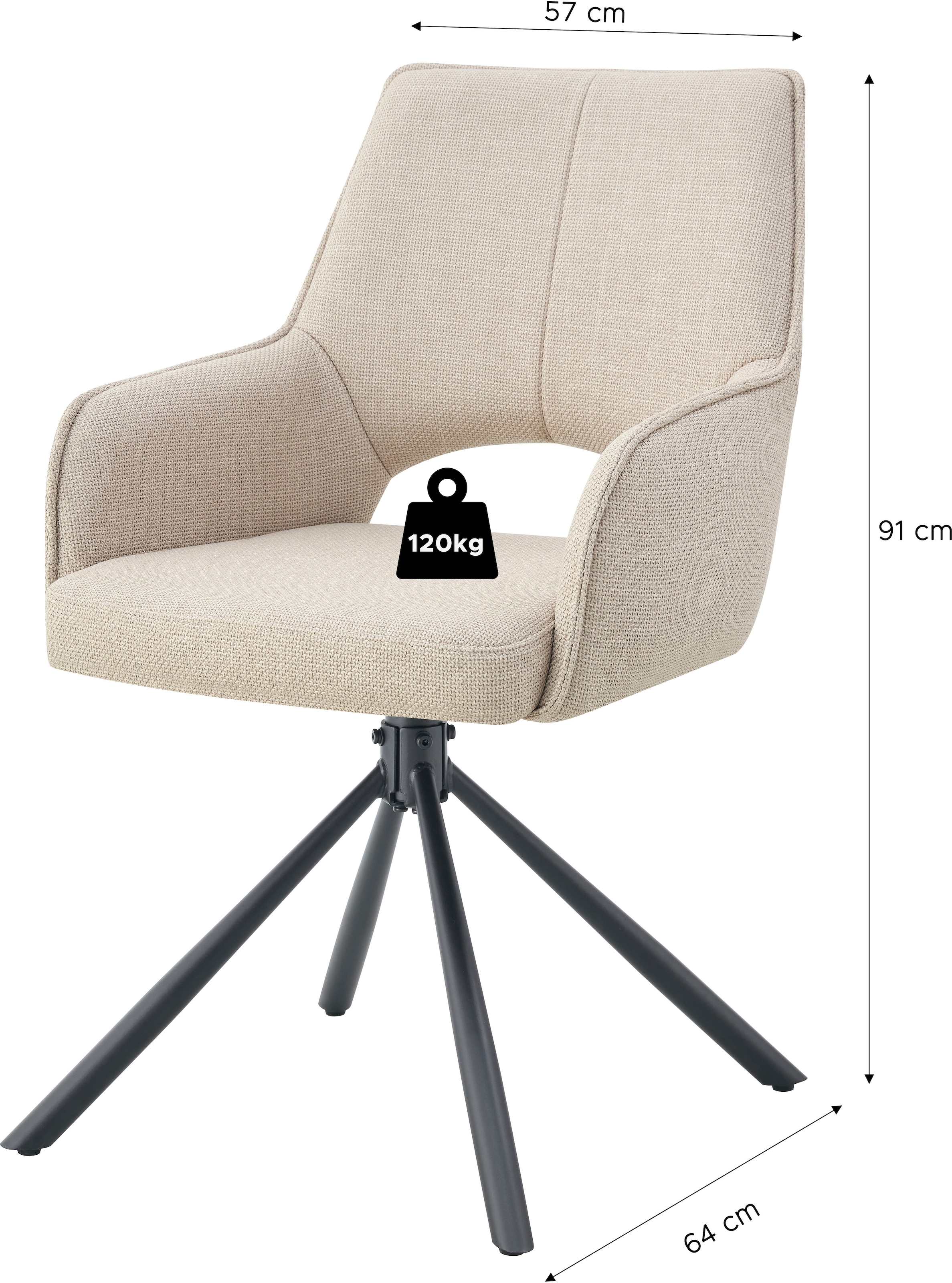 Home affaire Drehstuhl »BELLEVILLE, 2er Set, mit Metallgestell in matt schwarz« (Set) 2 Stk.in verschiedenen Farben, Belsatbarkeit pro Stuhl 120 kg, 360° drehbar