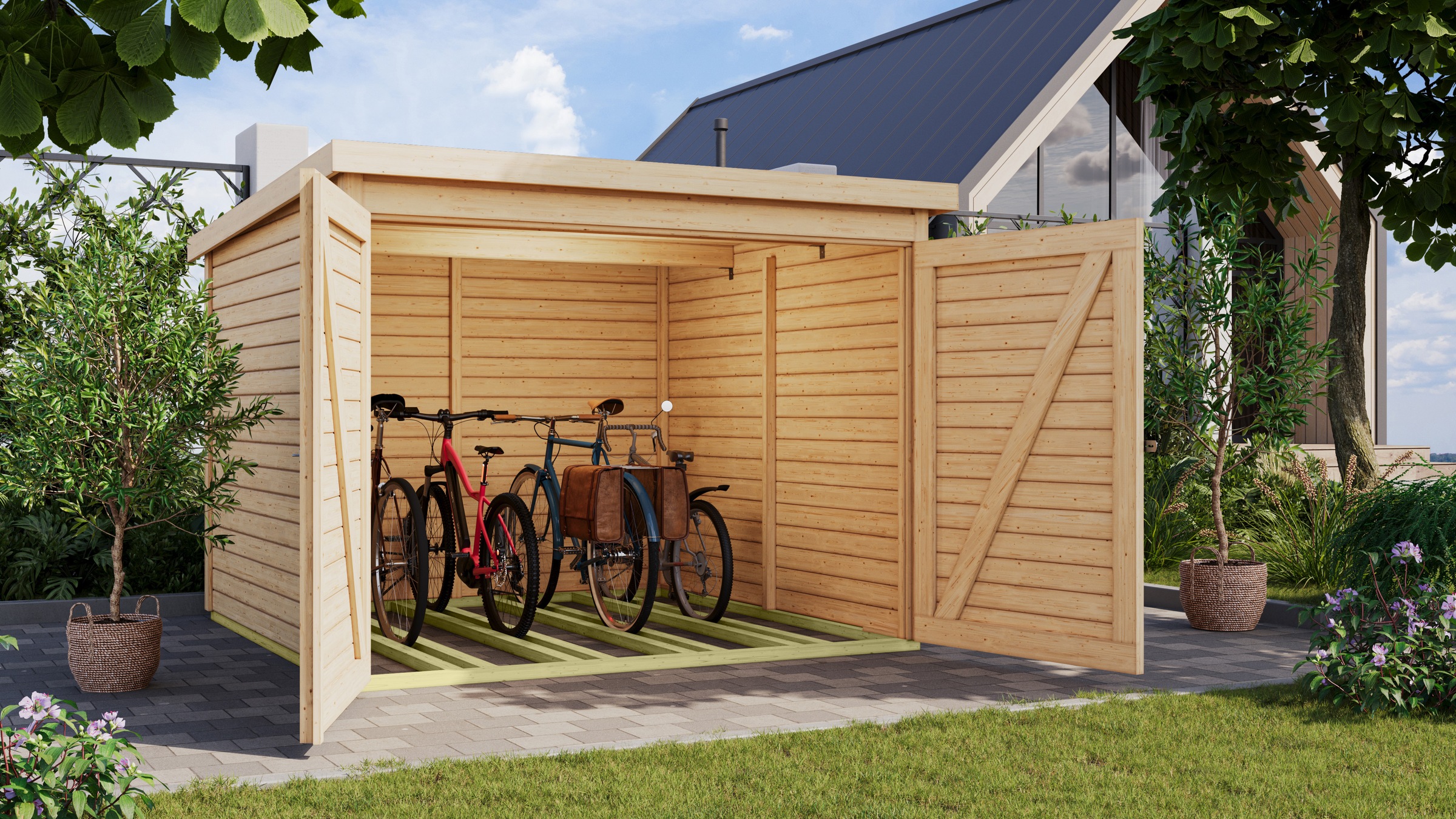 Karibu Fahrradbox "Fahrradgarage 4", beige (naturbelassen), B/H/T: 212,5cm x 167cm x 216,5cm