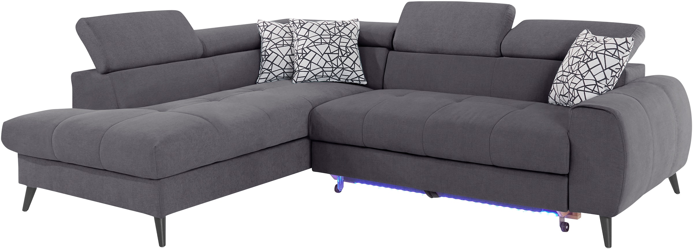 COTTA Ecksofa »Mia L-Form mit 3 Zierkissen«, wahlweise mit Bettfunktion, Bettkasten, Beleuchtung & Wireless-Charger