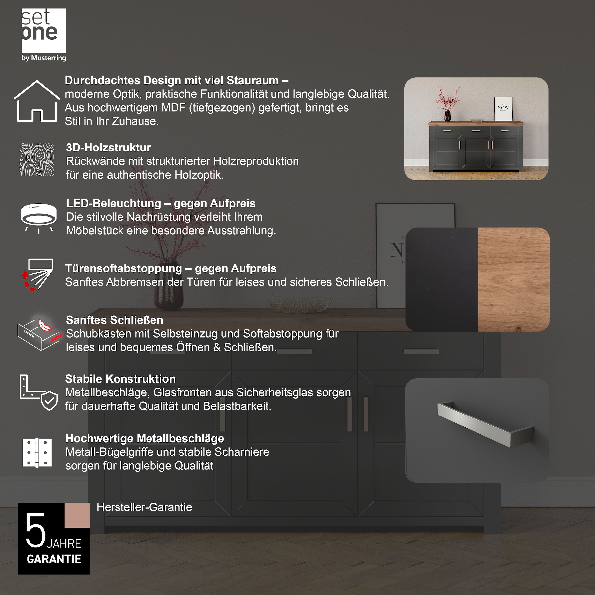 set one by Musterring Sideboard »York« Typ 52, in 3 Farbvarianten, Landhaus-Stil, B 184 x H 95 cm