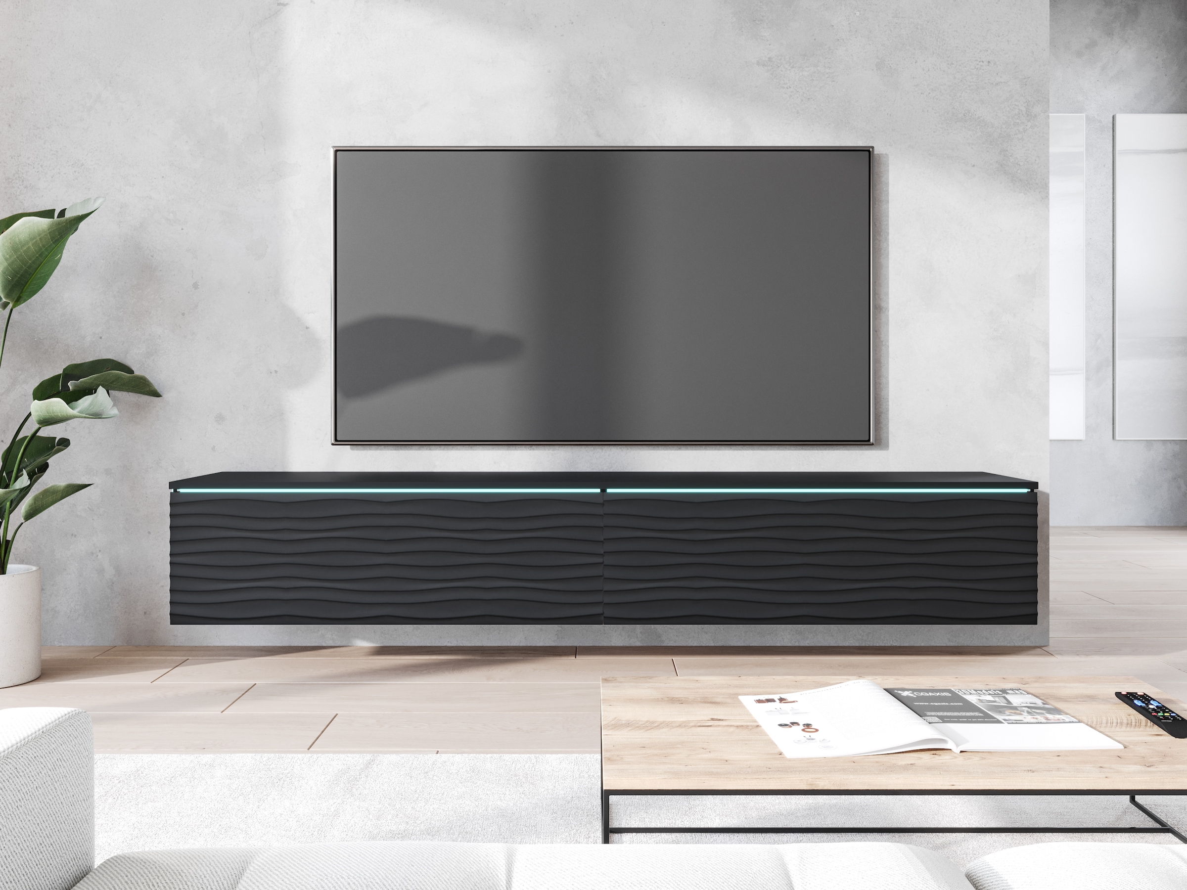 INOSIGN Lowboard »Vera, wahlweise mit oder ohne Beleuchtung«, gefräste MDF Front mit 3D Effekt, stehend und hängend montierbar
