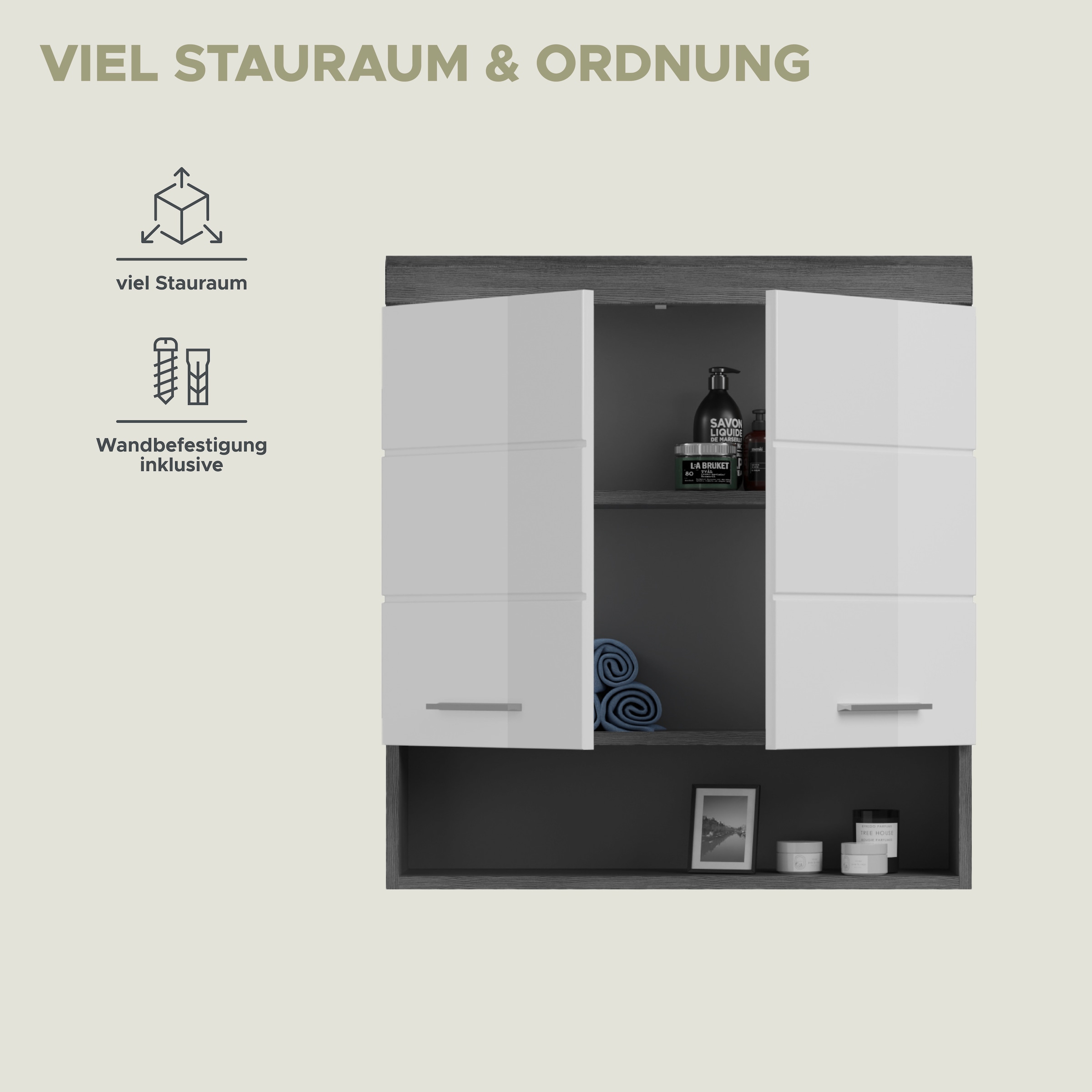 INOSIGN Hängeschrank »Siena, Breite 74cm, 2 Türen, 1 offenes Fächer, MDF-Front«, in verschiedenen Farben erhältlich, Badmöbel, Badschrank, Schrank, Bad