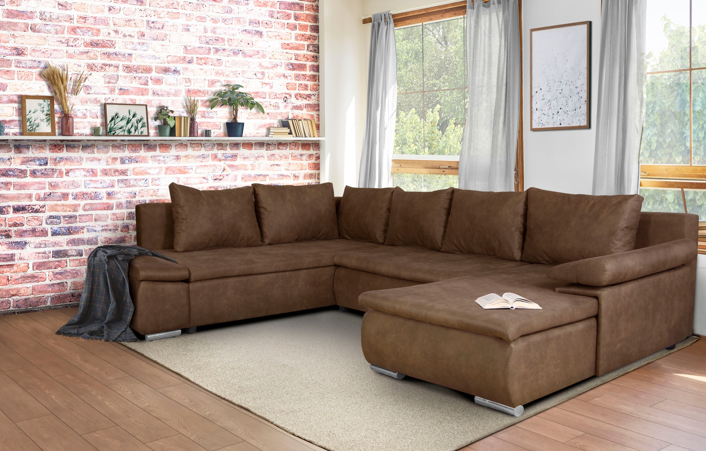 Home affaire Wohnlandschaft »Acra U-Form«, mit Bettfunktion und Bettkasten, in Mattenoptik