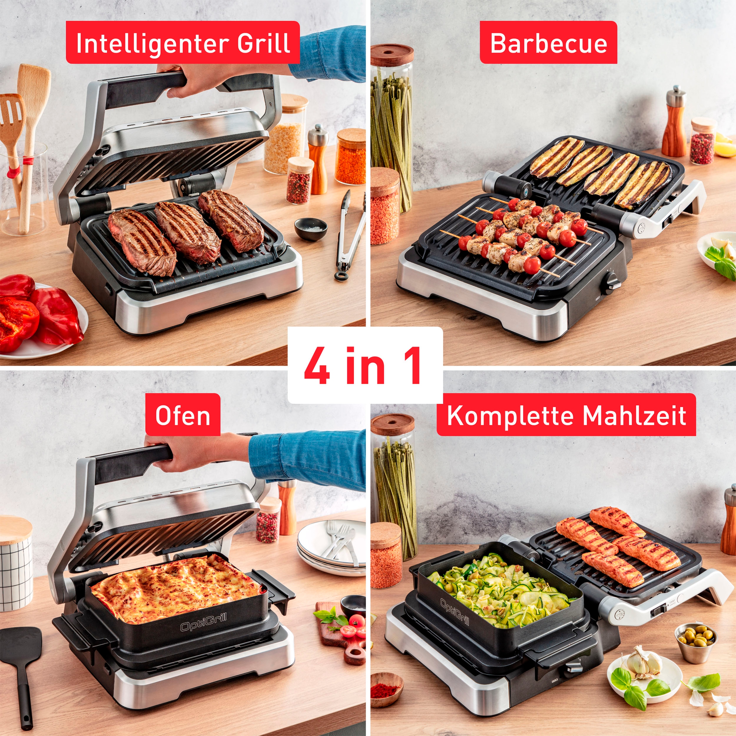 Tefal Kontaktgrill »GC774D TK OptiGrill 4in1 Grillen/BBQ/Ofen/kompl. Mahlzeit«, 2100 W, inkl. Backschale, Gratis Tipp-Kick-Spiel
