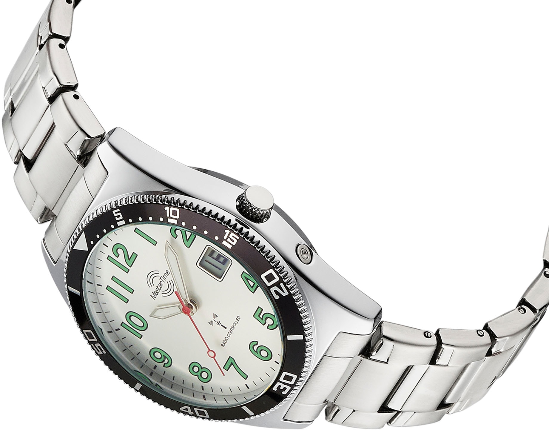 MASTER TIME Funkuhr »Super Power Sporty«, Armbanduhr, Quarzuhr, Herrenuhr, Datum, Leuchtzeiger, Edelstahlarmband