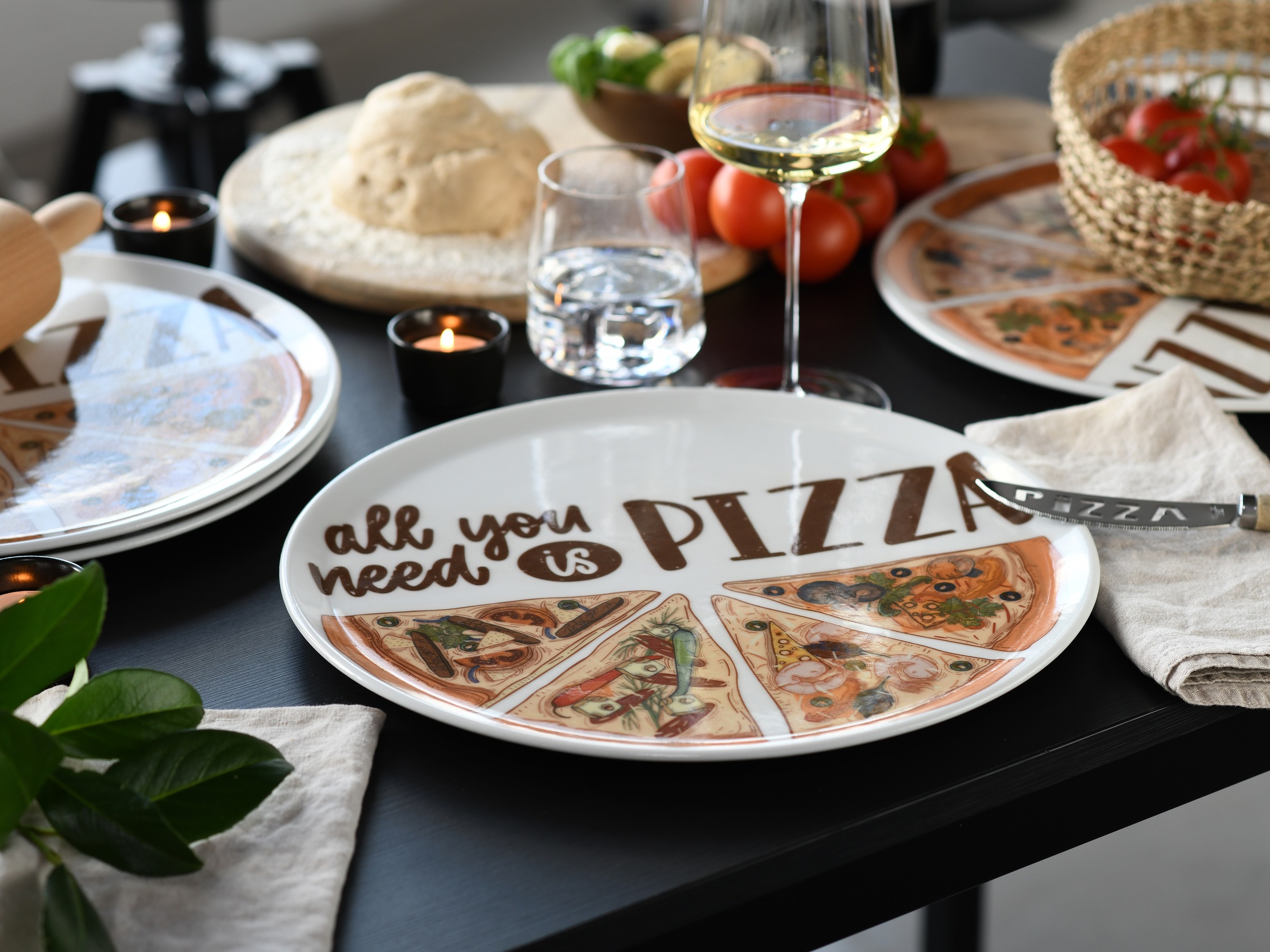 CreaTable Pizzateller »Europa All You Need, Pizzateller 33 cm 6-tlg«, (Set, 6 St.), Pizzamotiv, Europäische Qualität
