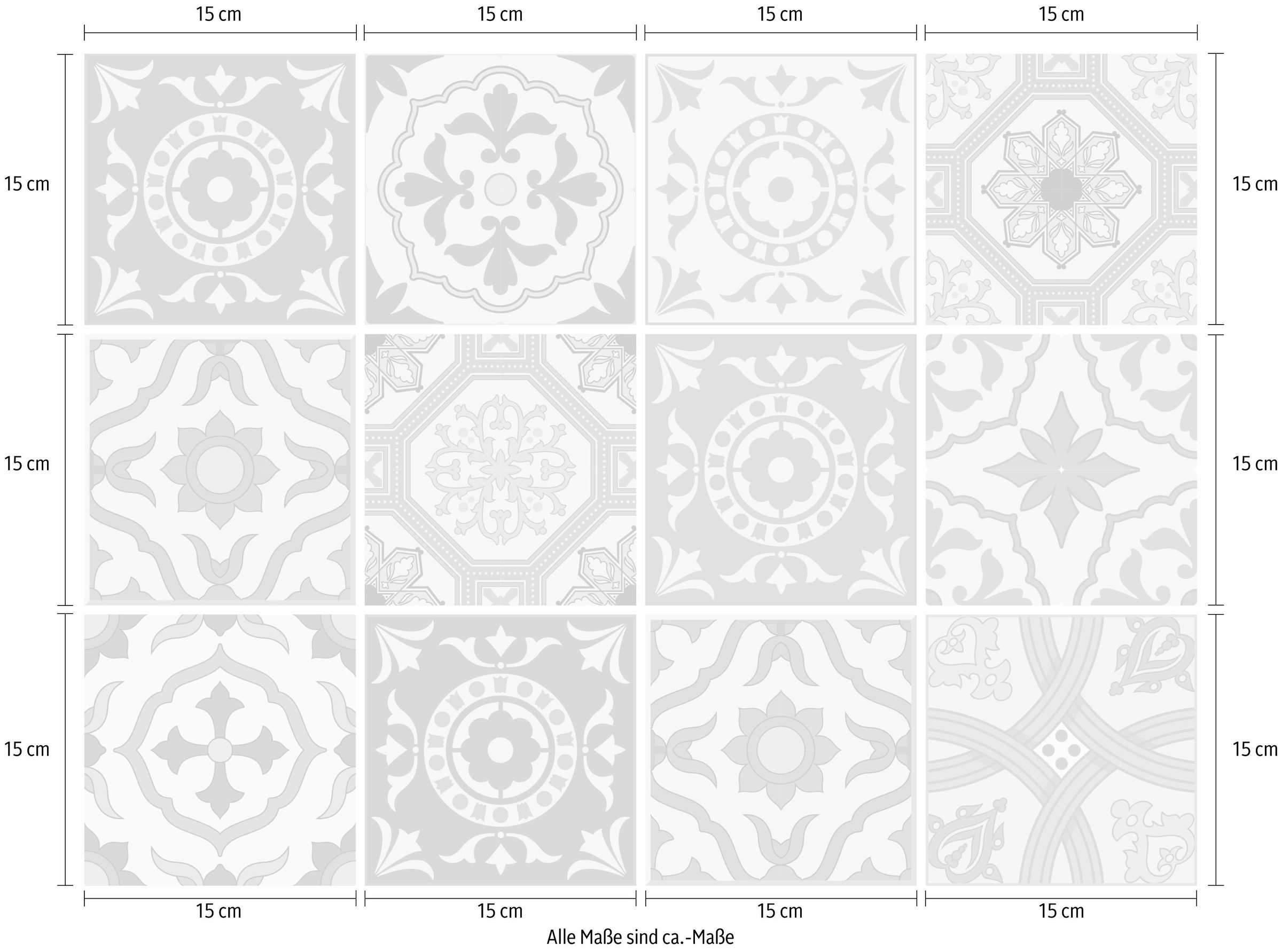 Home affaire Fliesenaufkleber »Ornamente«, (12 St.), Stickerfliesen, selbstklebend, Sticker, 12er Set