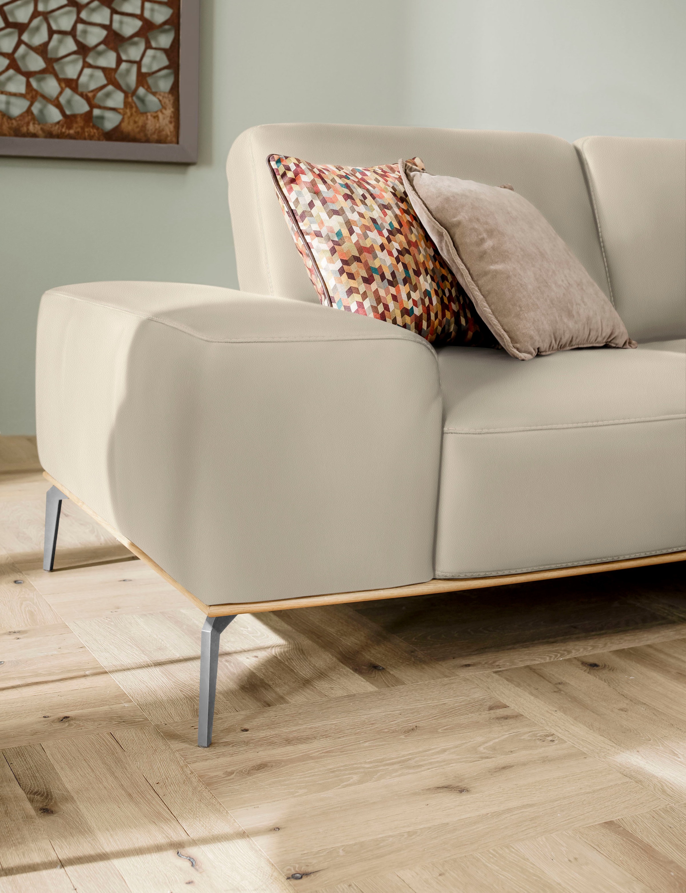 W.SCHILLIG Ecksofa »run, Designsofa, bequem, L-Form«, mit elegantem Holzsockel, Füße in Chrom glänzend, Breite 299 cm