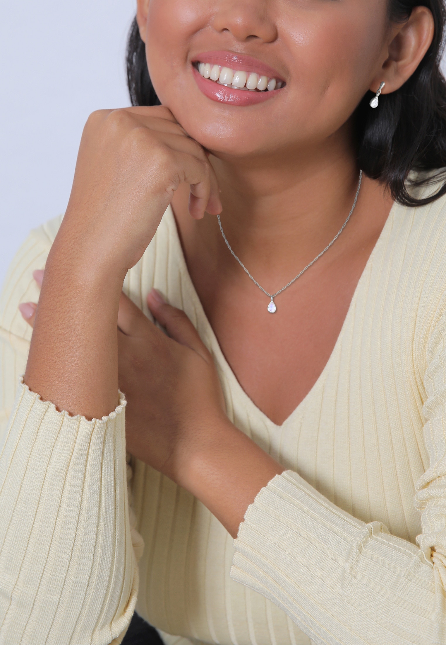 Elli Premium Schmuckset »Mondstein Tropfen Kette Ohrhänger 925 Silber« ()