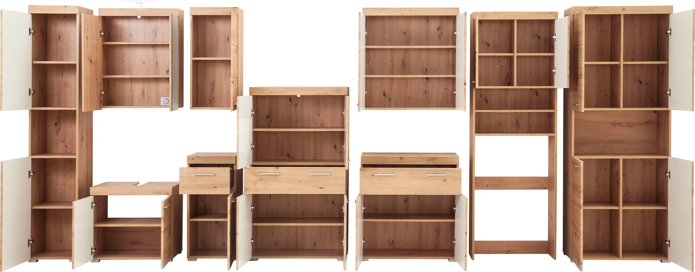INOSIGN Hochschrank »Avena, Badezimmerschrank, Küchenschrank«, Badezimmerhochschrank mit offenem Fach, 4 Türen und 4 Einlegeböden