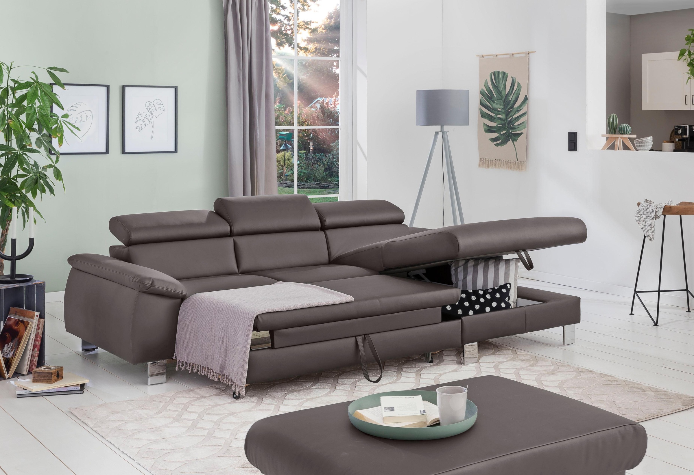 COTTA Ecksofa Komaris, Ecksofa, wahlweise mit RGB-LED-Beleuchtung und Bettfunktion/Bettkasten